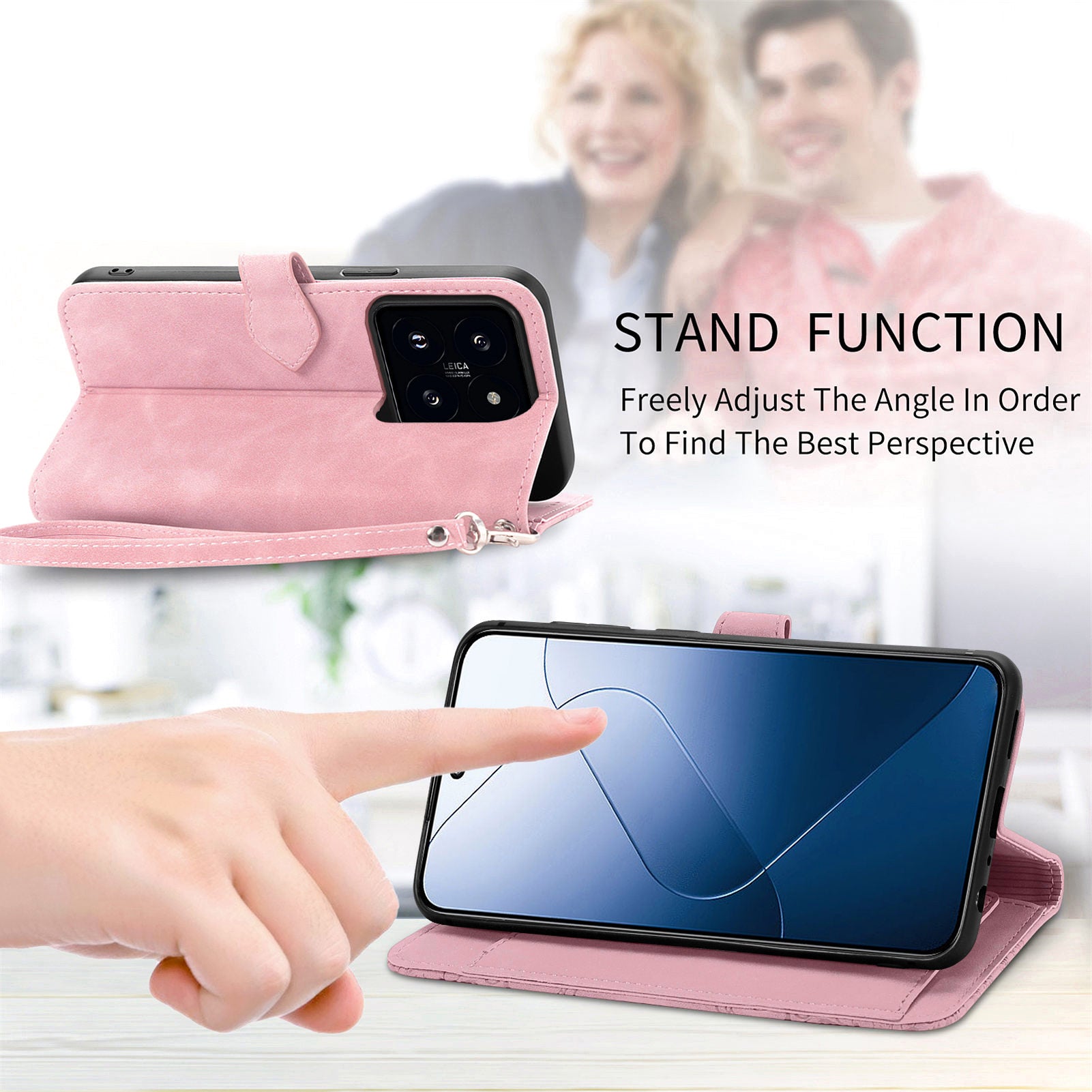 For Xiaomi 14 Case Flower Imprinted Leather Card Slots Zipper Pocket Handbag Phone Cover