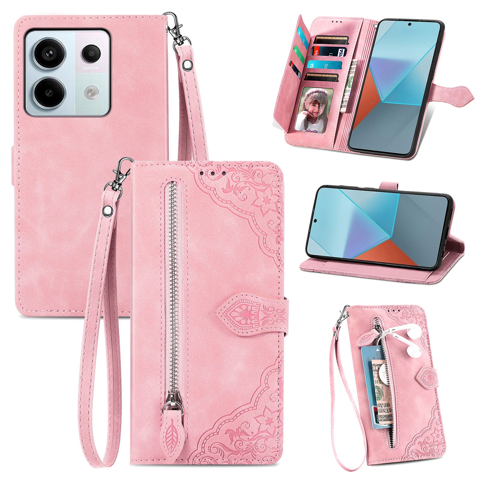For Xiaomi Redmi Note 13 Pro 5G / Poco X6 5G Case Flower Imprinted Leather Full Body Protection Phone Cover