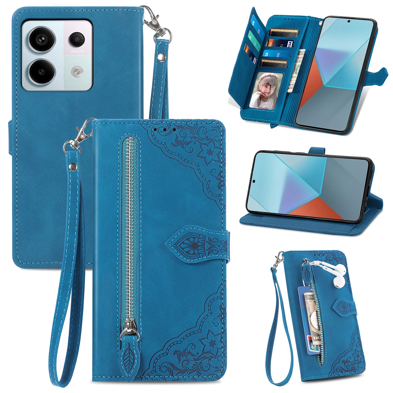 For Xiaomi Redmi Note 13 Pro 5G / Poco X6 5G Case Flower Imprinted Leather Full Body Protection Phone Cover