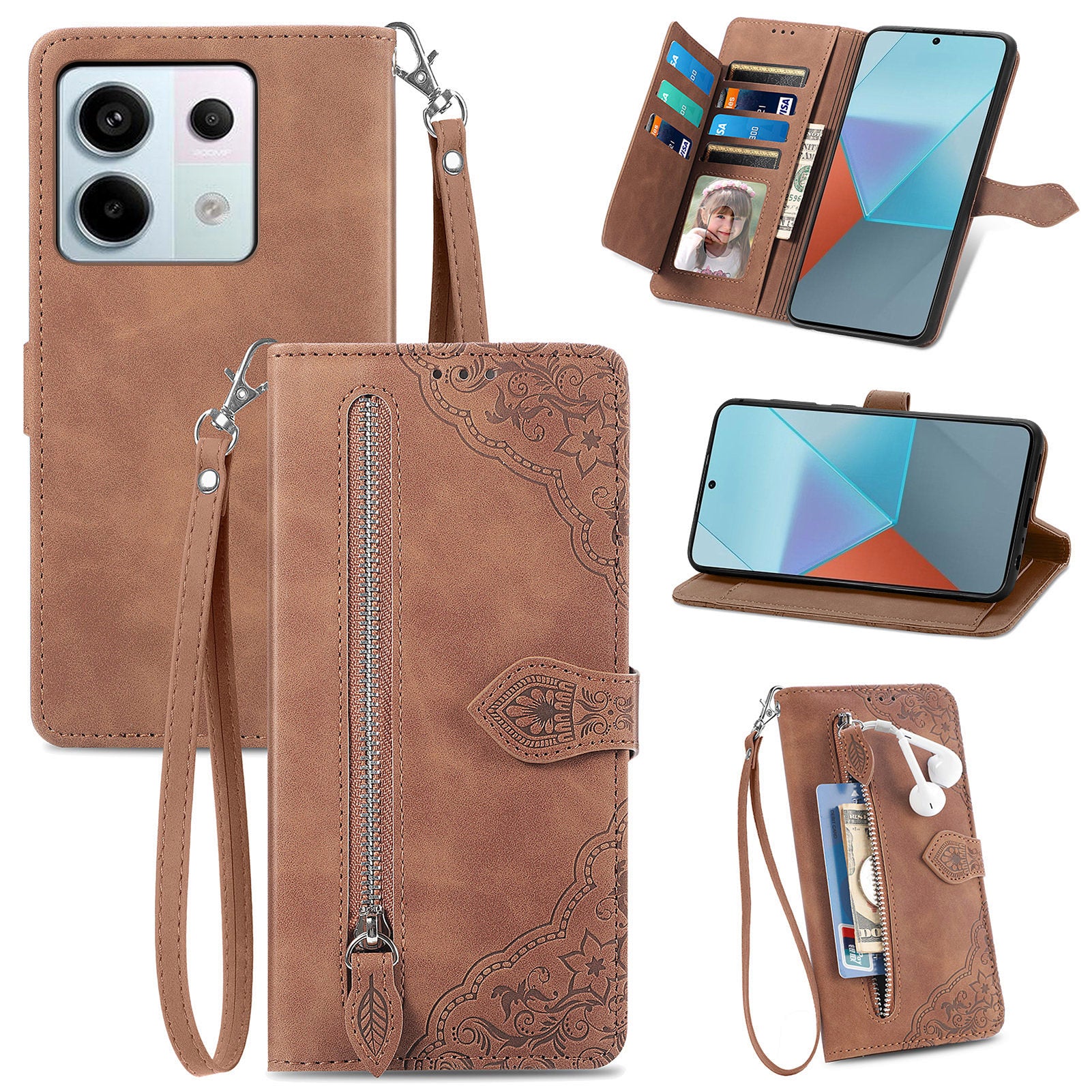 For Xiaomi Redmi Note 13 Pro 5G / Poco X6 5G Case Flower Imprinted Leather Full Body Protection Phone Cover