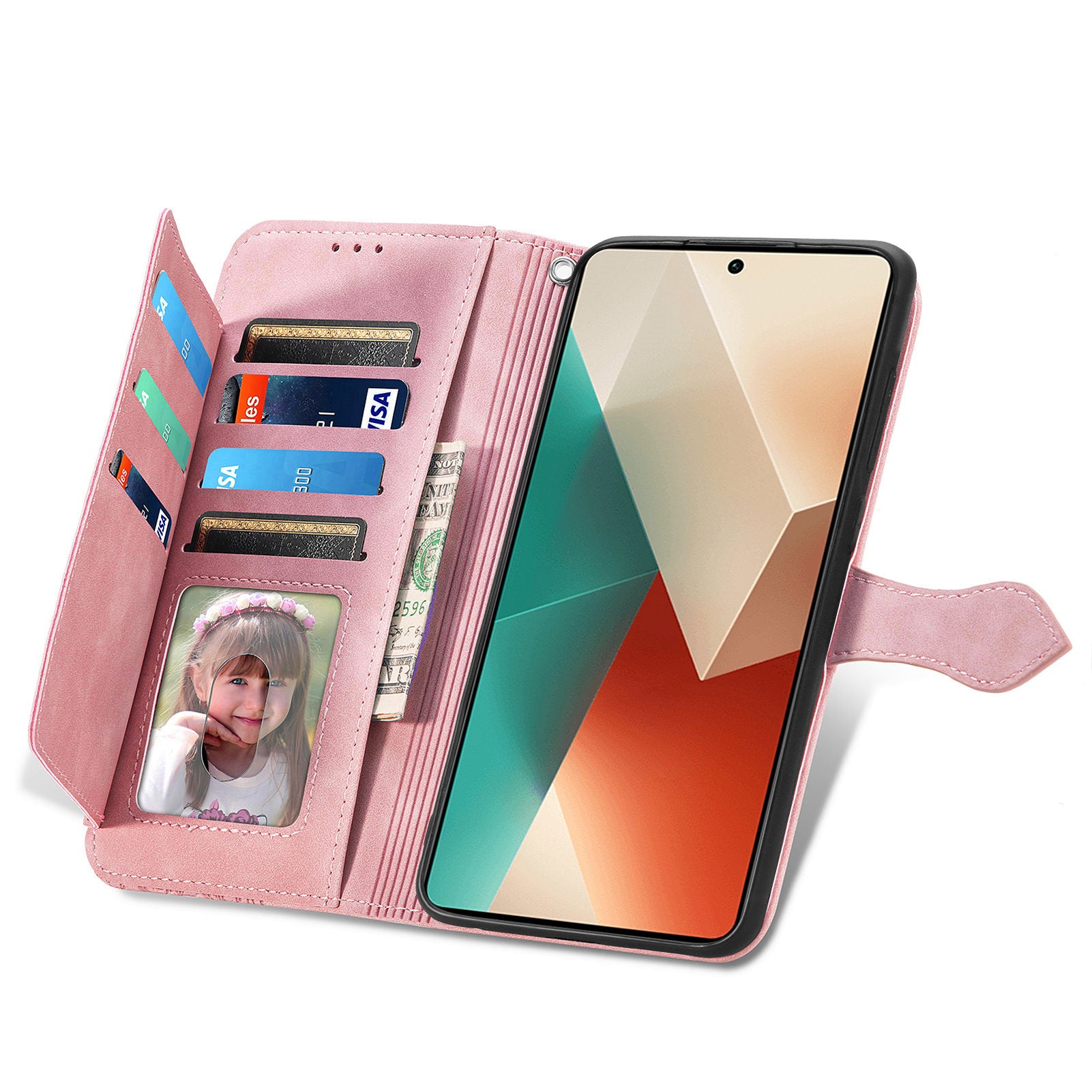 For Xiaomi Redmi Note 13 5G Case Handbag Zipper Pocket Flower Imprinted Leather Phone Cover