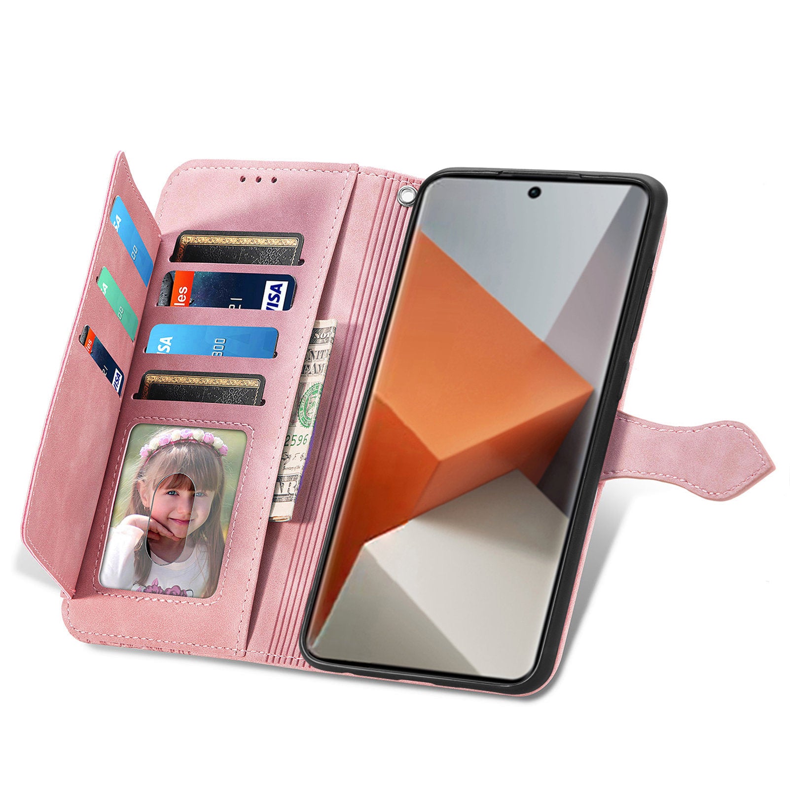 For Xiaomi Redmi Note 13 Pro+ 5G Leather Wallet Case Zipper Pocket Flower Phone Cover