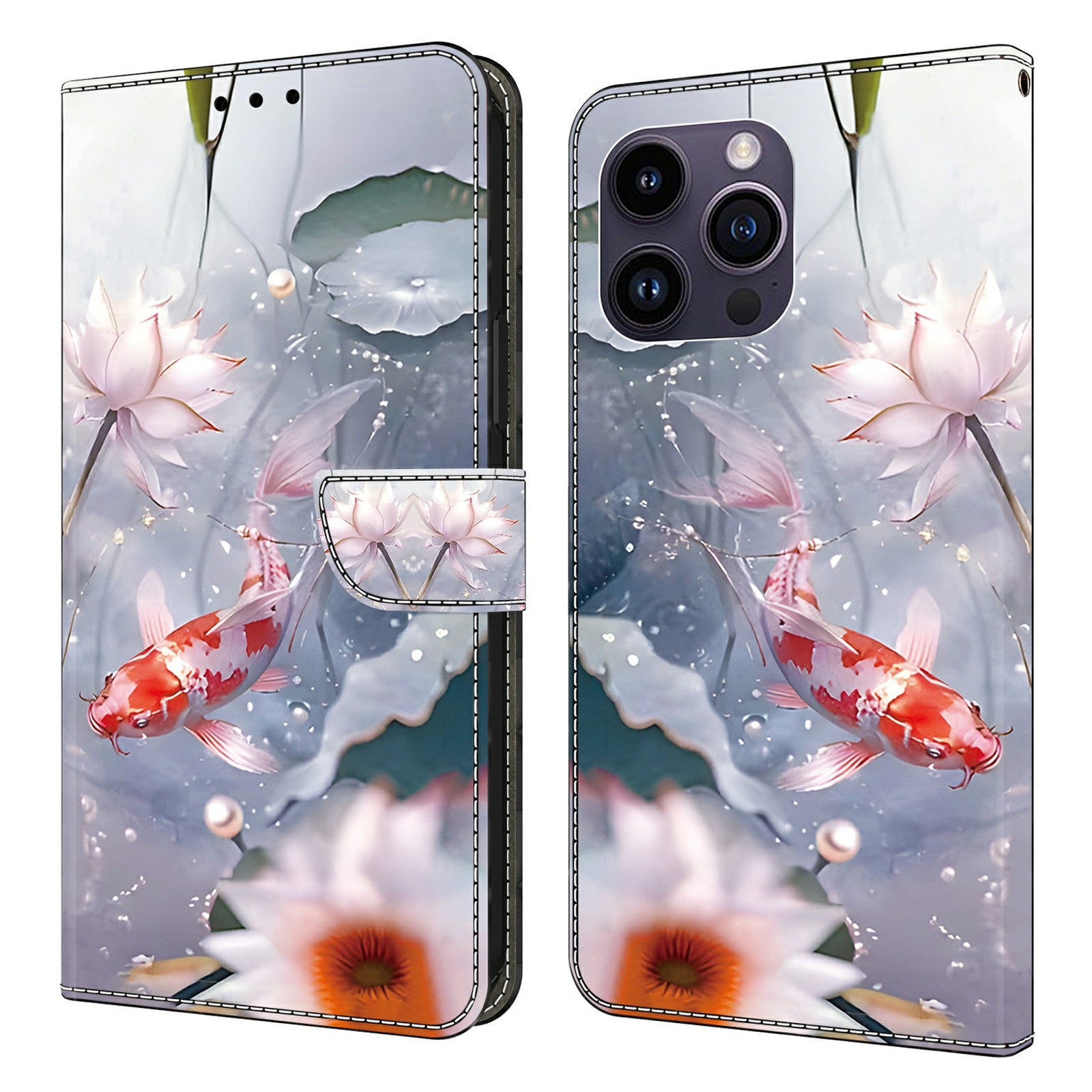 For iPhone 15 Pro Max Case PU Leather Pattern Magnetic Closure Folio Phone Cover