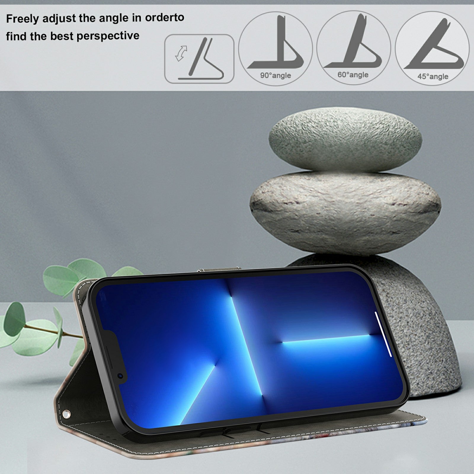 For iPhone 15 Pro Max Case PU Leather Pattern Magnetic Closure Folio Phone Cover