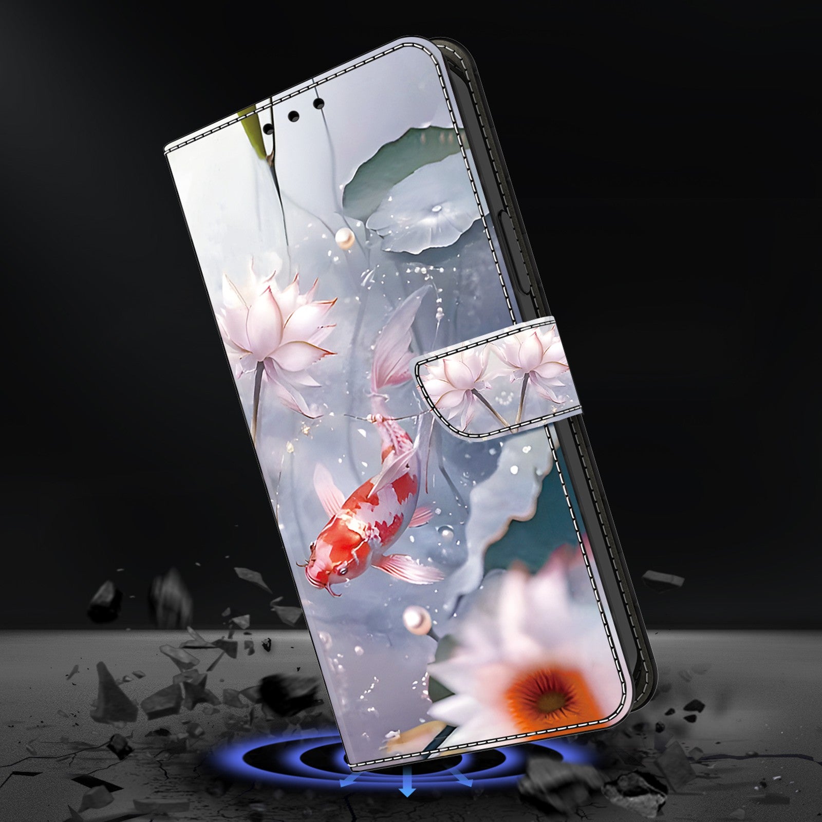 For iPhone 15 Pro Max Case PU Leather Pattern Magnetic Closure Folio Phone Cover