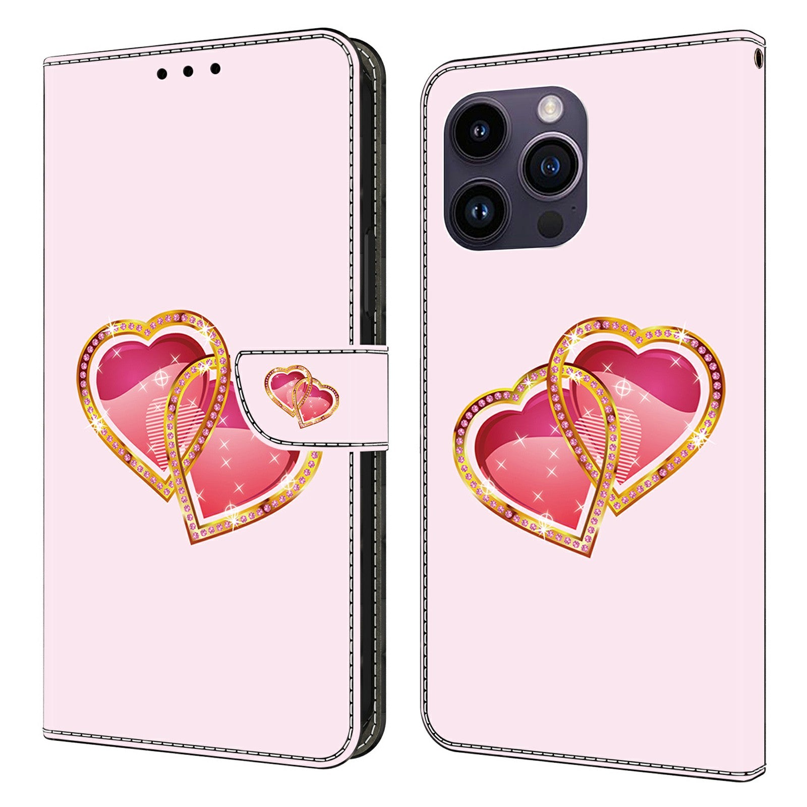 For iPhone 15 Pro Max Case PU Leather Pattern Magnetic Closure Folio Phone Cover