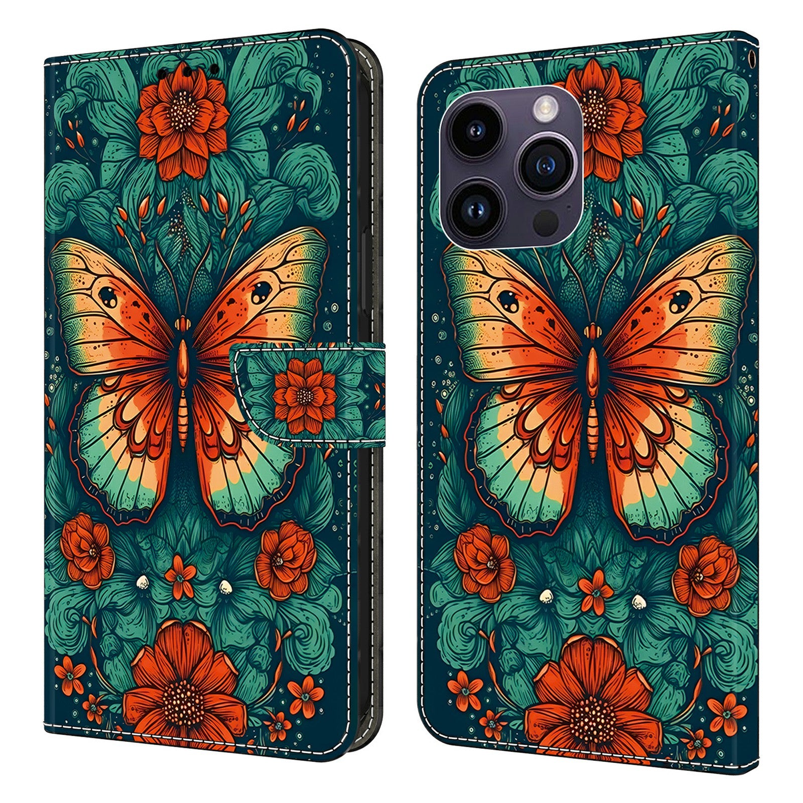 For iPhone 15 Pro Max Case PU Leather Pattern Magnetic Closure Folio Phone Cover