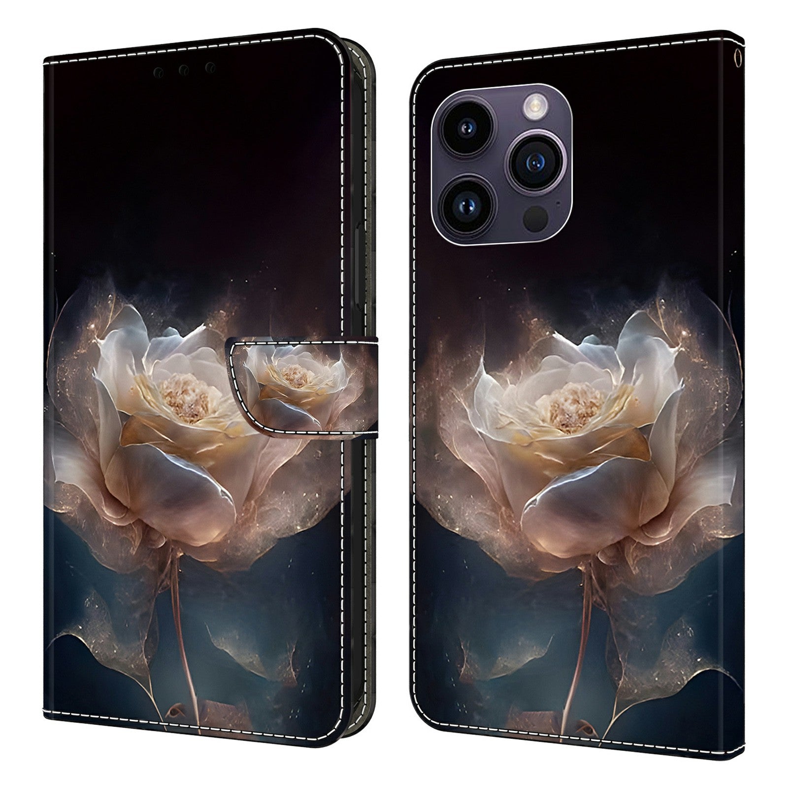 For iPhone 15 Pro Max Case PU Leather Pattern Magnetic Closure Folio Phone Cover