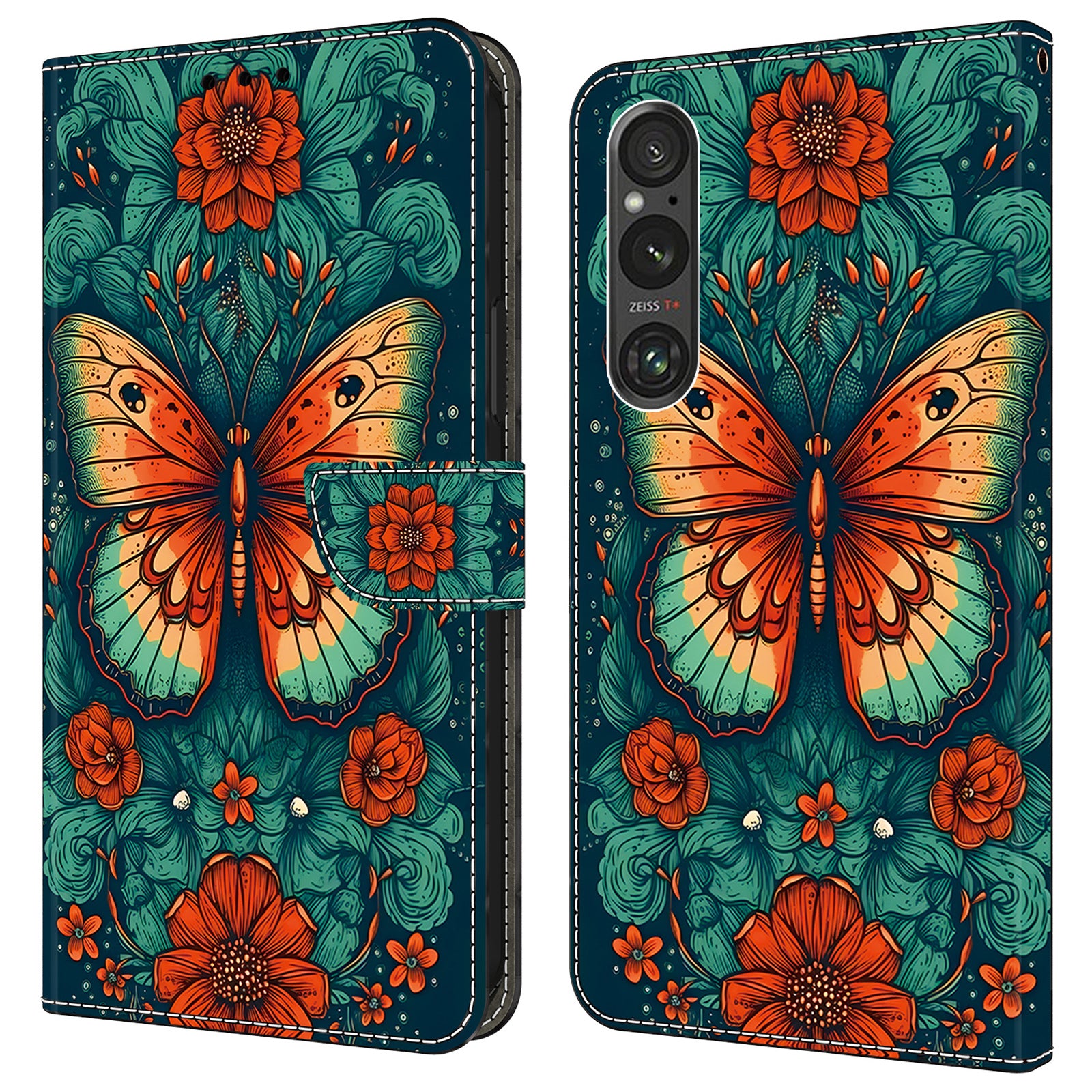 For Sony Xperia 1 V Cover PU Leather Closure Folio Phone Case Magnetic Phone Protective Shell