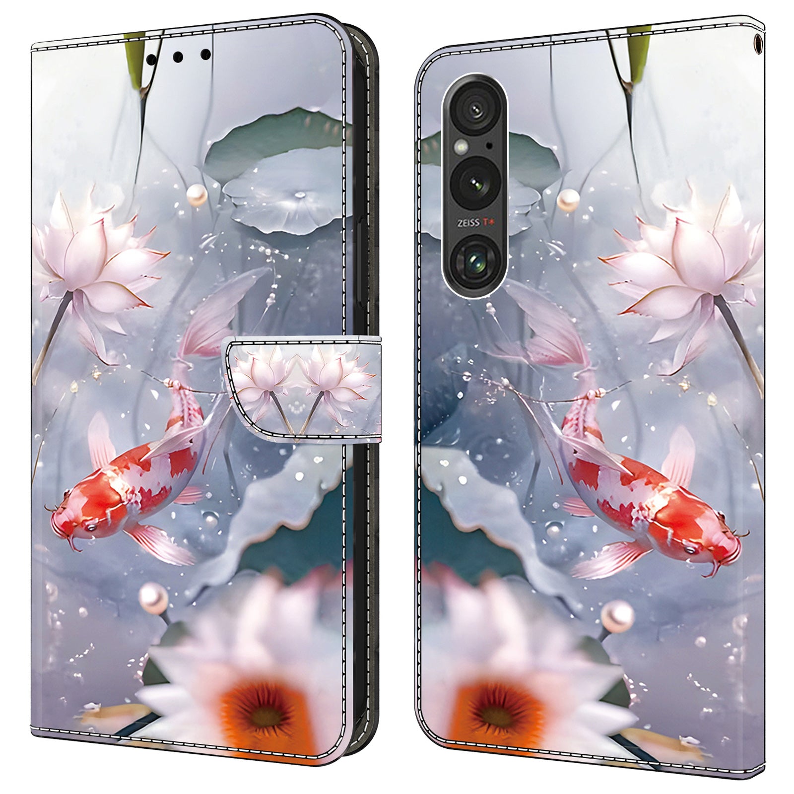 For Sony Xperia 1 V Cover PU Leather Closure Folio Phone Case Magnetic Phone Protective Shell