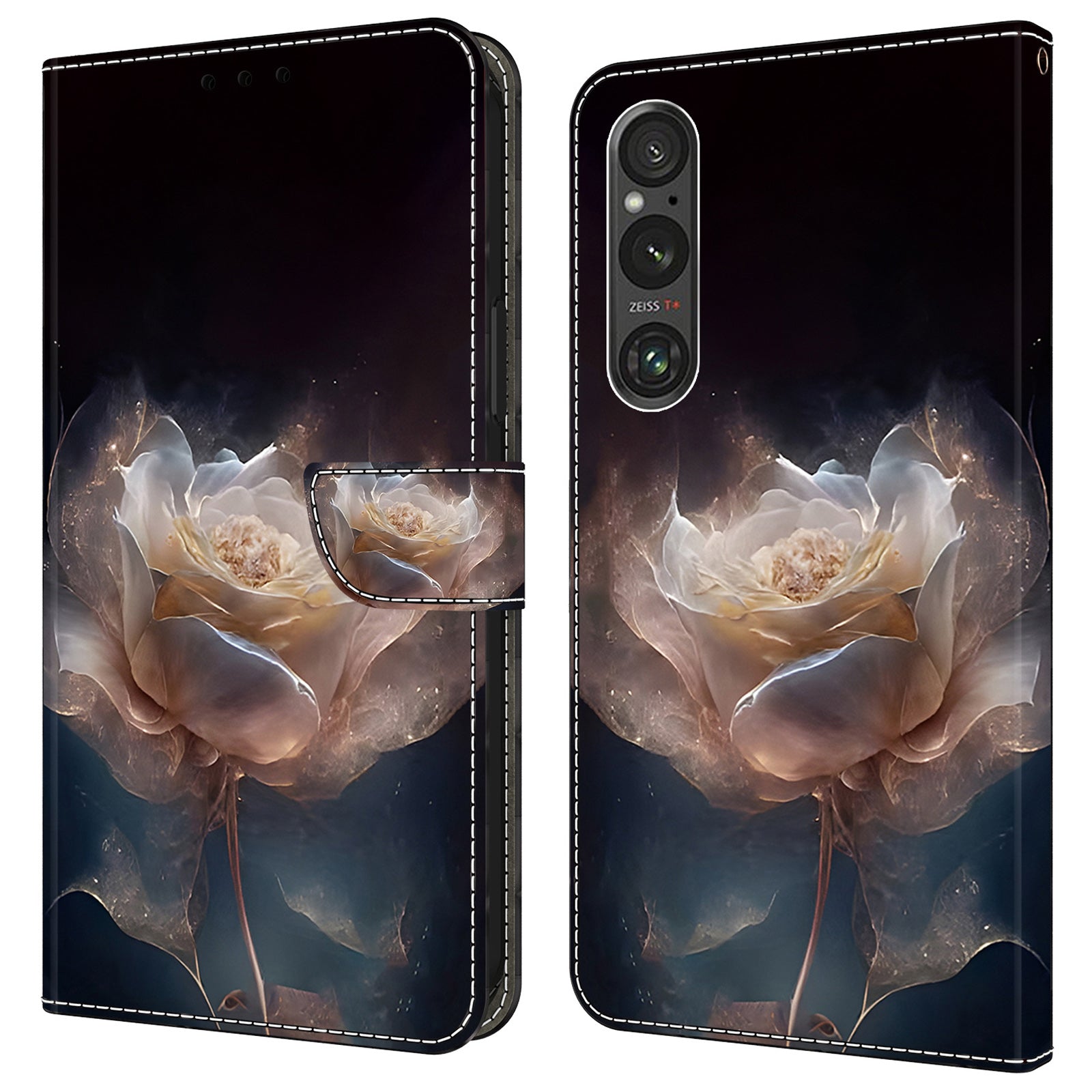 For Sony Xperia 1 V Cover PU Leather Closure Folio Phone Case Magnetic Phone Protective Shell