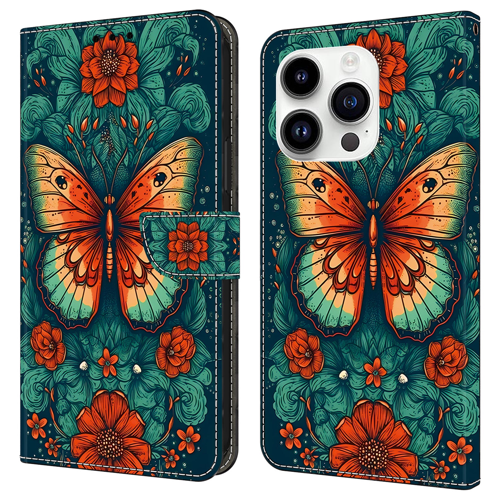 For iPhone 14 Pro Max Wallet Case Pattern Printed PU Leather Magnetic Flip Phone Cover