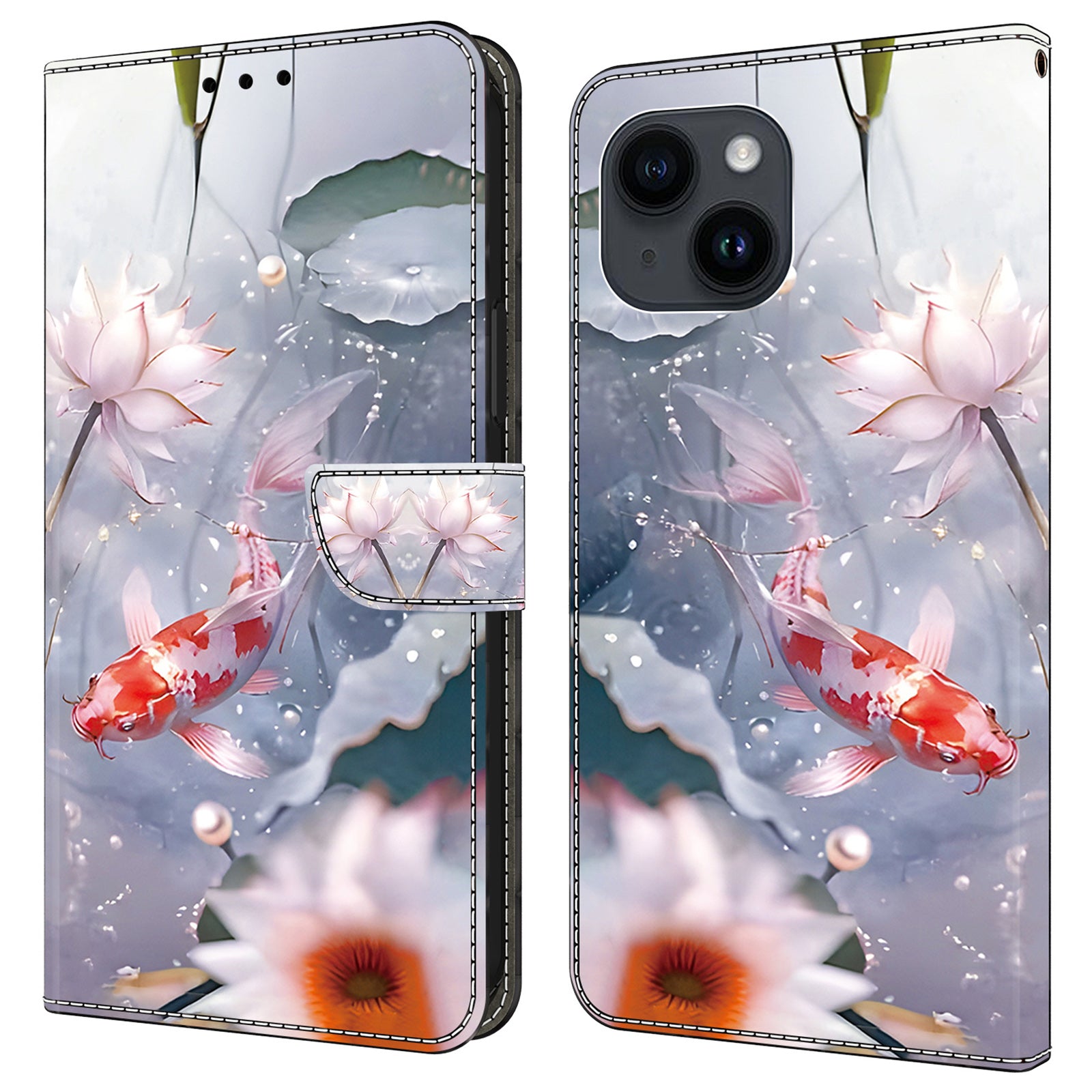 For iPhone 15 Leather Case Pattern Printing Wallet Stand Magnetic Clasp Phone Cover
