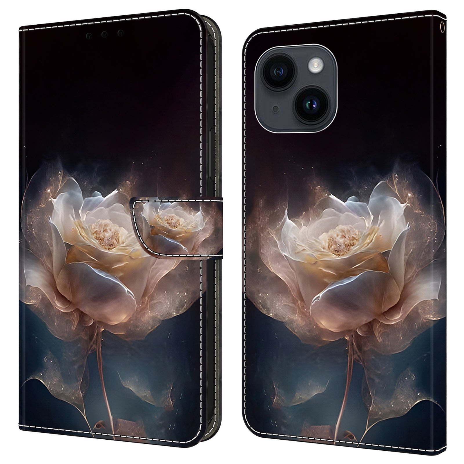 For iPhone 15 Leather Case Pattern Printing Wallet Stand Magnetic Clasp Phone Cover