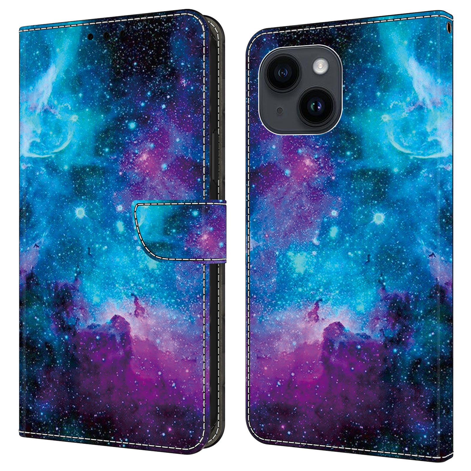 For iPhone 15 Leather Case Pattern Printing Wallet Stand Magnetic Clasp Phone Cover