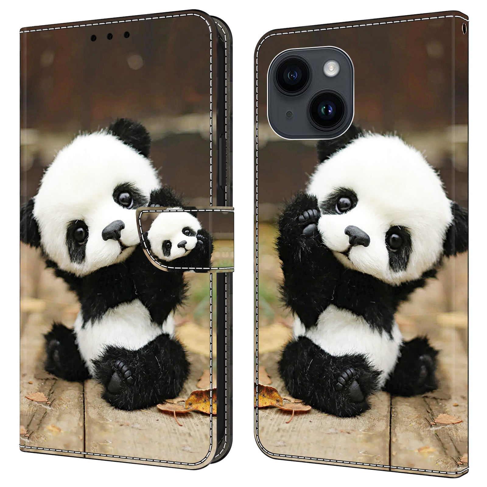 For iPhone 15 Leather Case Pattern Printing Wallet Stand Magnetic Clasp Phone Cover