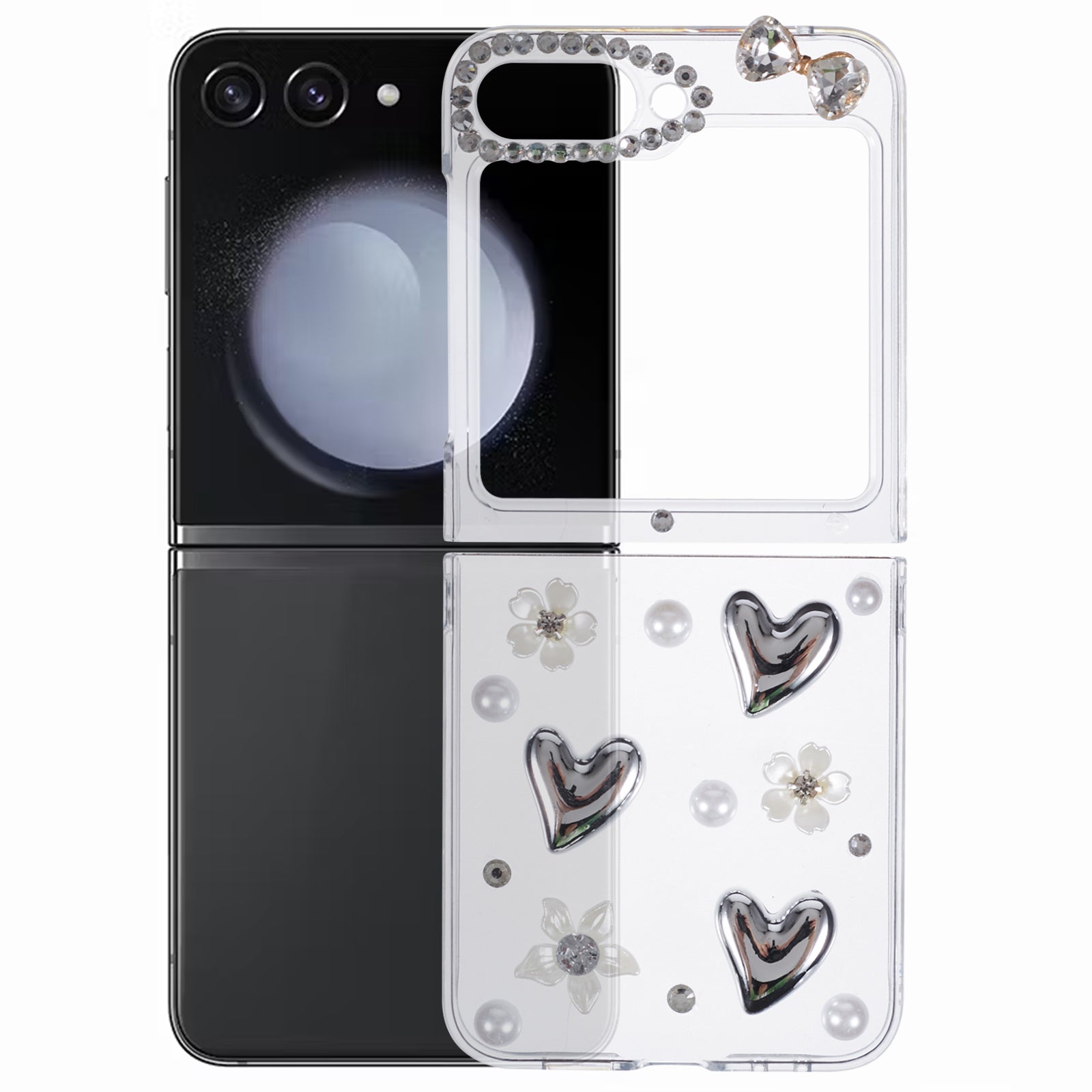 For Samsung Galaxy Z Flip6 5G Case 2-Piece Design Hard Plastic Phone Shell with Rhinestone Decor