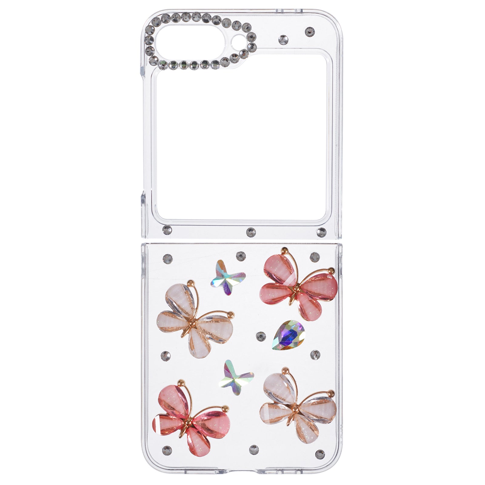 For Samsung Galaxy Z Flip6 5G Case 2-Piece Design Rhinestone Decor Plastic Phone Cover