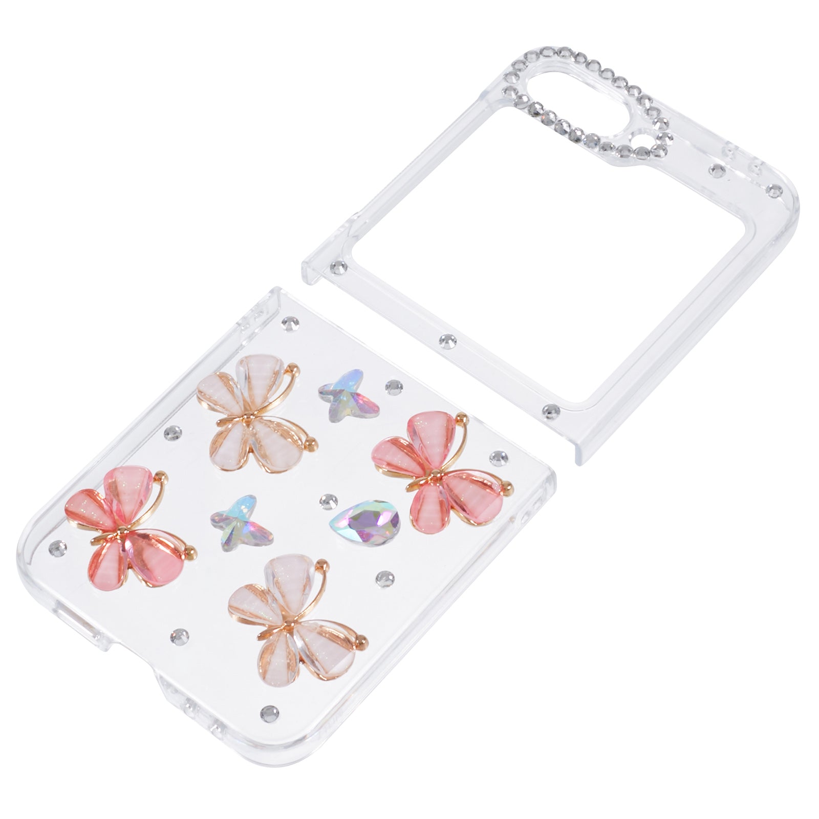 For Samsung Galaxy Z Flip6 5G Case 2-Piece Design Rhinestone Decor Plastic Phone Cover