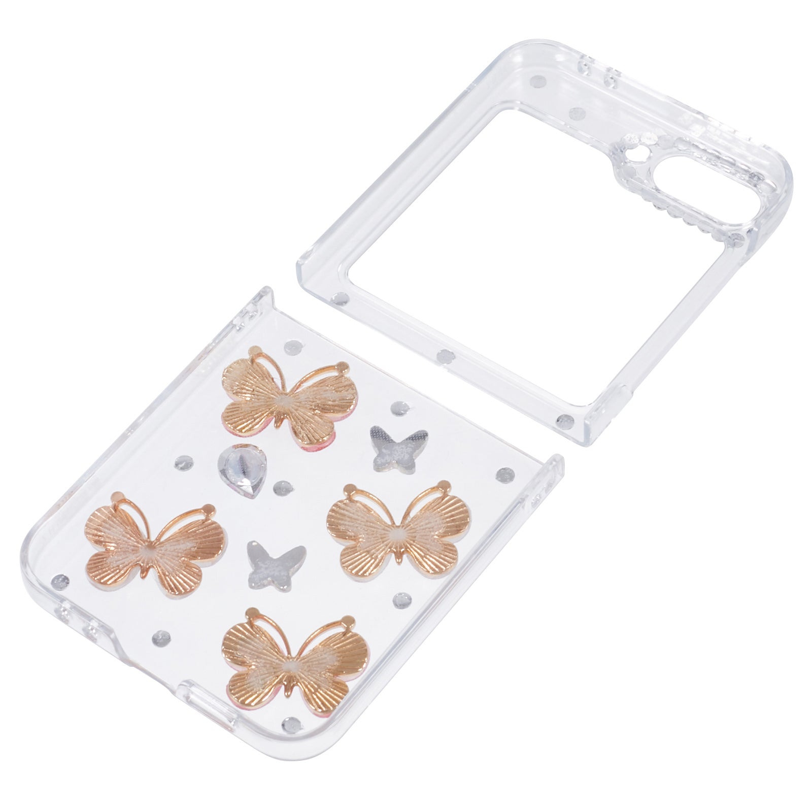 For Samsung Galaxy Z Flip6 5G Case 2-Piece Design Rhinestone Decor Plastic Phone Cover