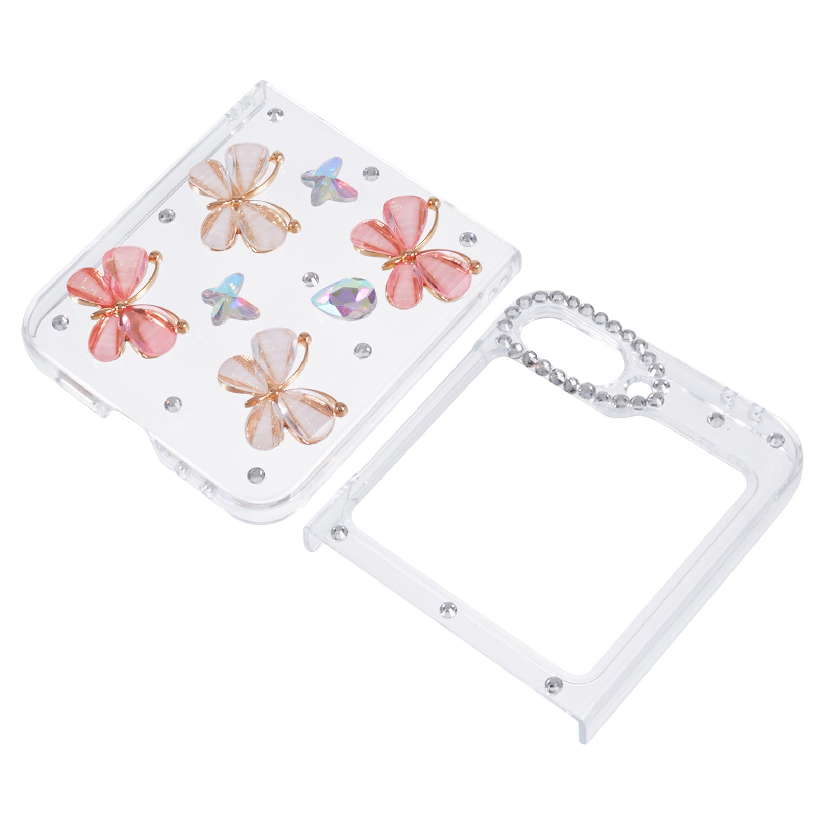 For Samsung Galaxy Z Flip6 5G Case 2-Piece Design Rhinestone Decor Plastic Phone Cover