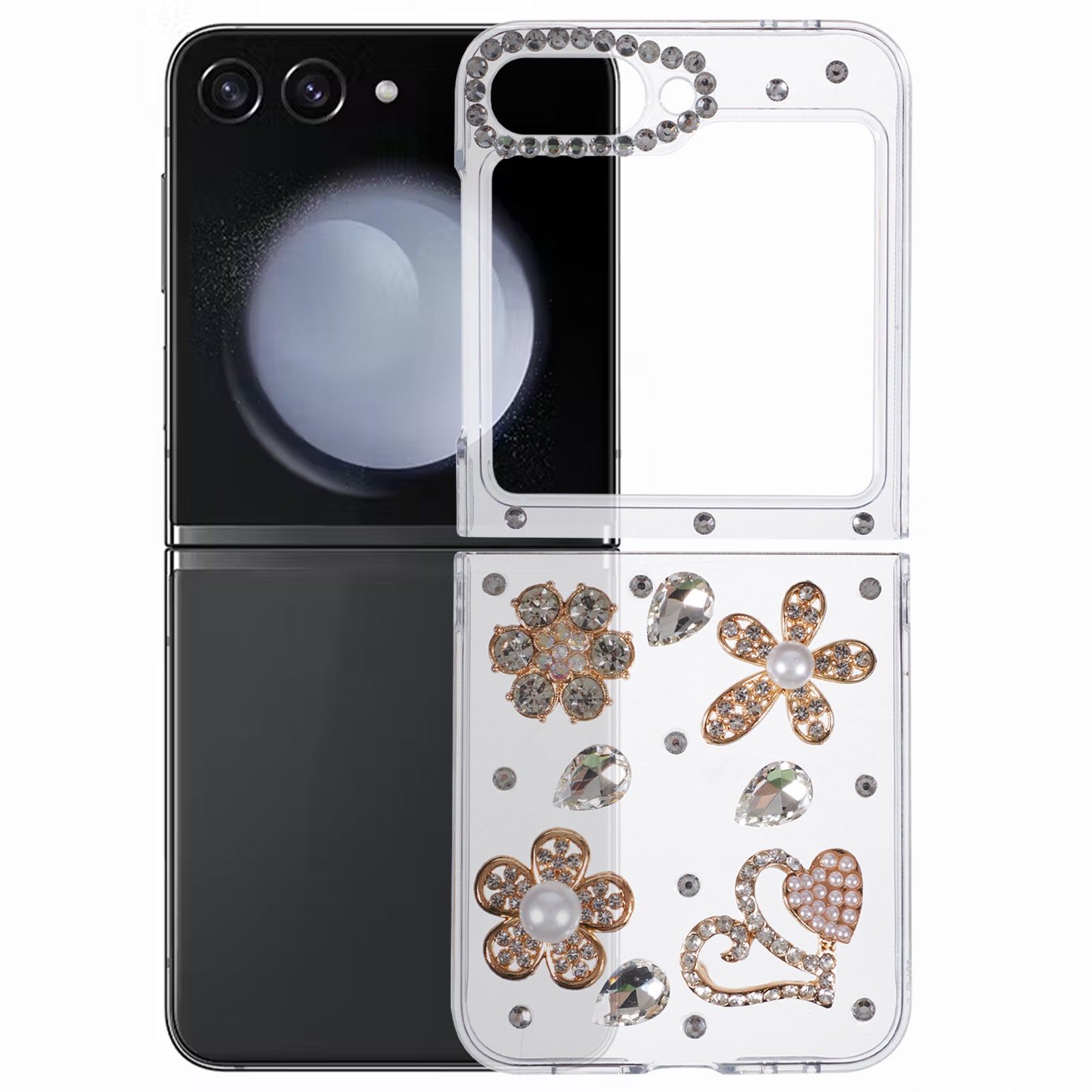 For Samsung Galaxy Z Flip6 5G Case 2-Piece Design Rhinestone Decor Plastic Phone Cover