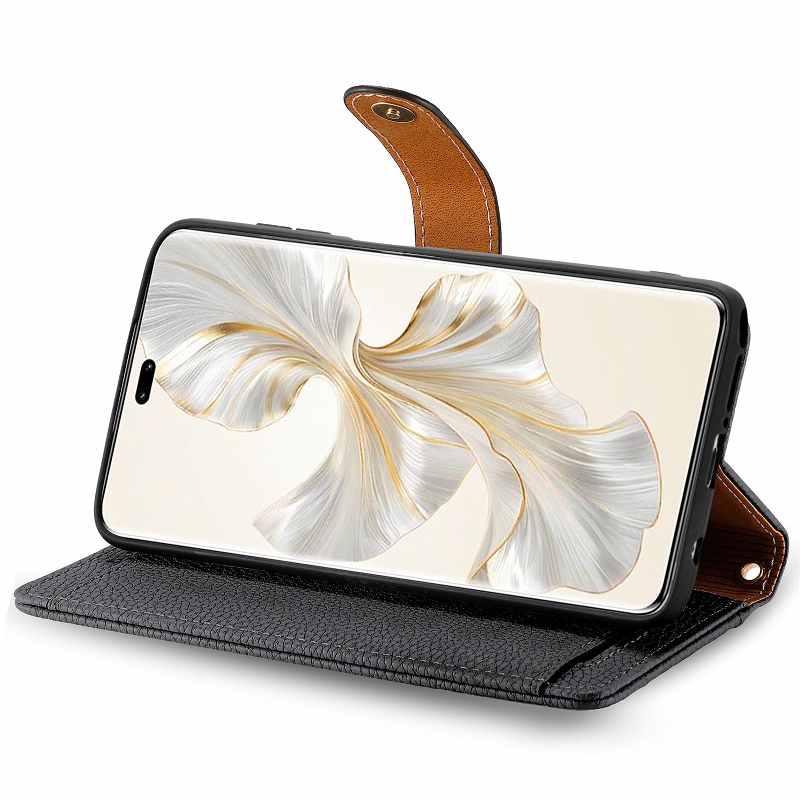 For Honor 100 Pro 5G Case PU Leather Zipper Flip Folio Phone Cover with Wrist Strap