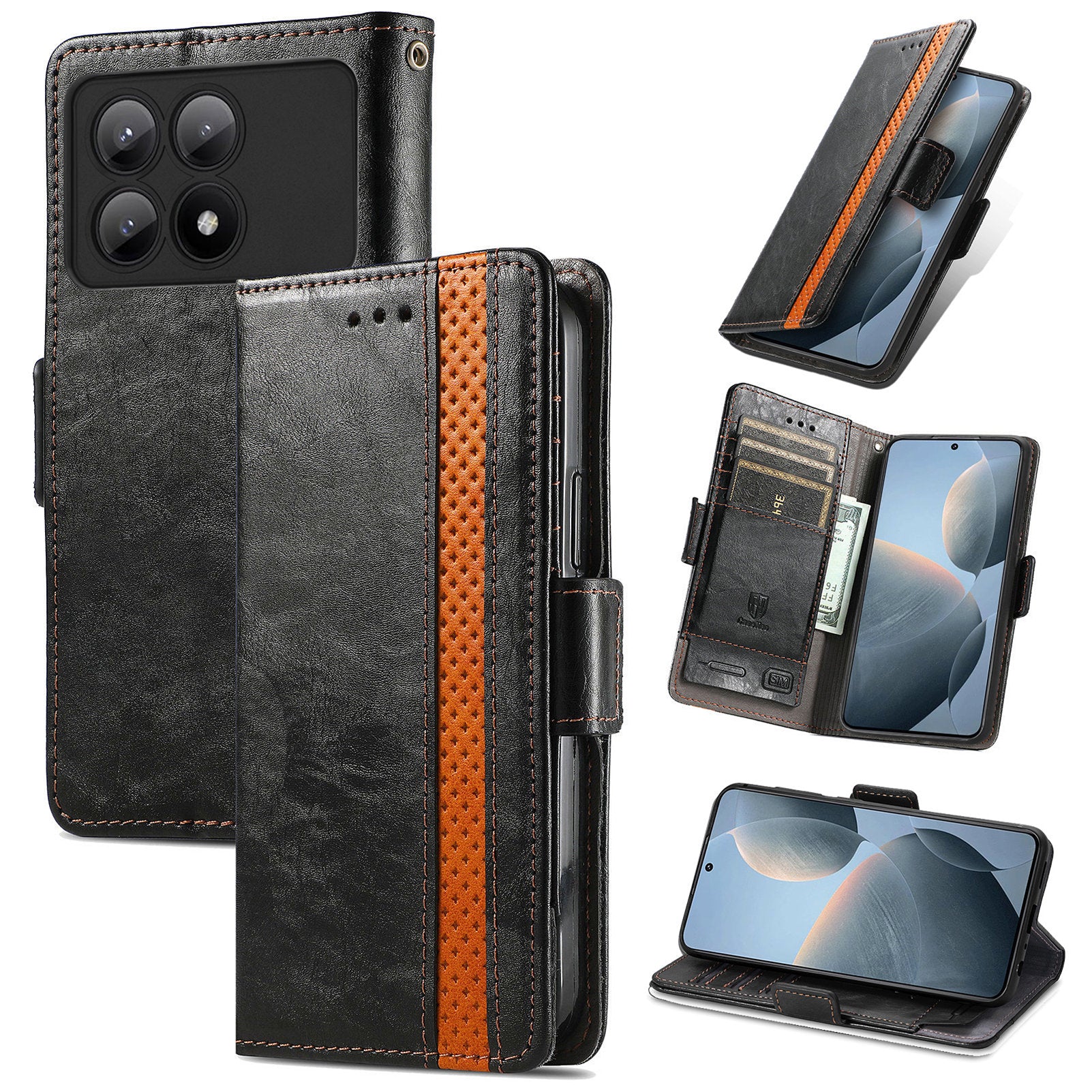 CASENEO 002 Series For Xiaomi Redmi K70E 5G / Poco X6 Pro 5G Wallet Case RFID Blocking PU Leather Phone Cover
