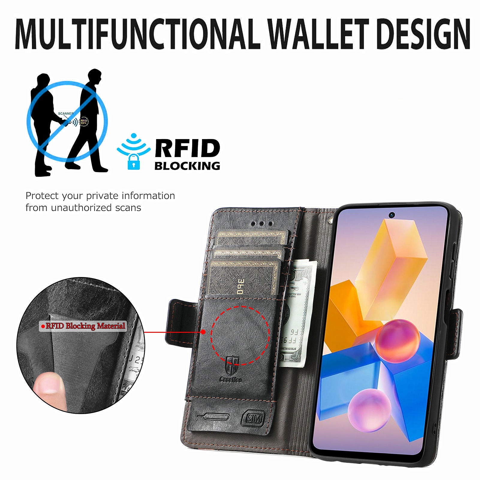 CASENEO 002 Series For Transsion Infinix Hot 40i Case RFID Blocking Leather Wallet Stand Phone Cover