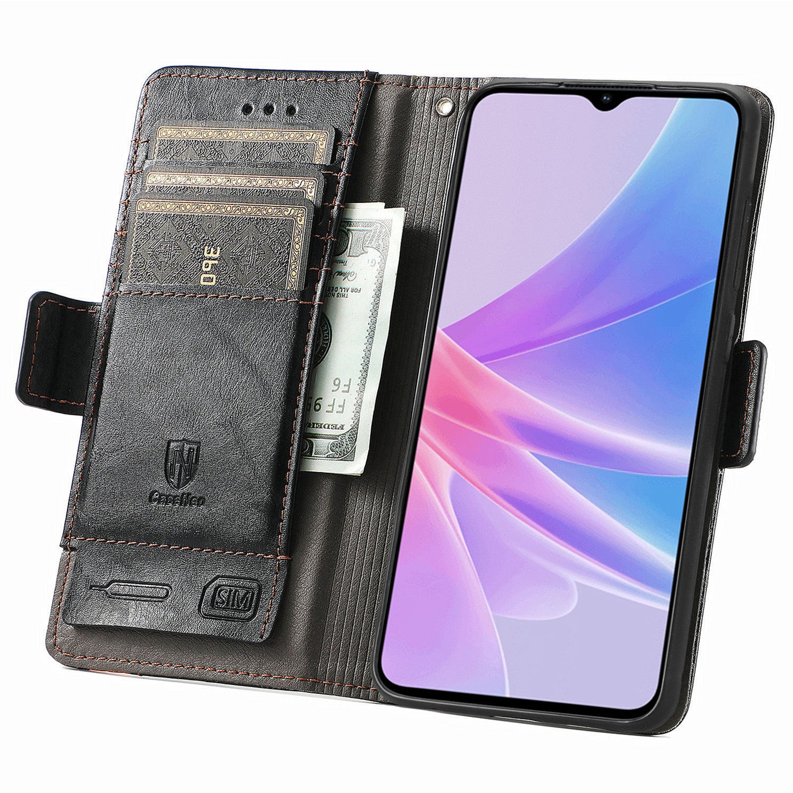 CASENEO 002 Series For Oppo A58 4G Wallet Phone Case RFID Blocking PU Leather Folio Flip Cover