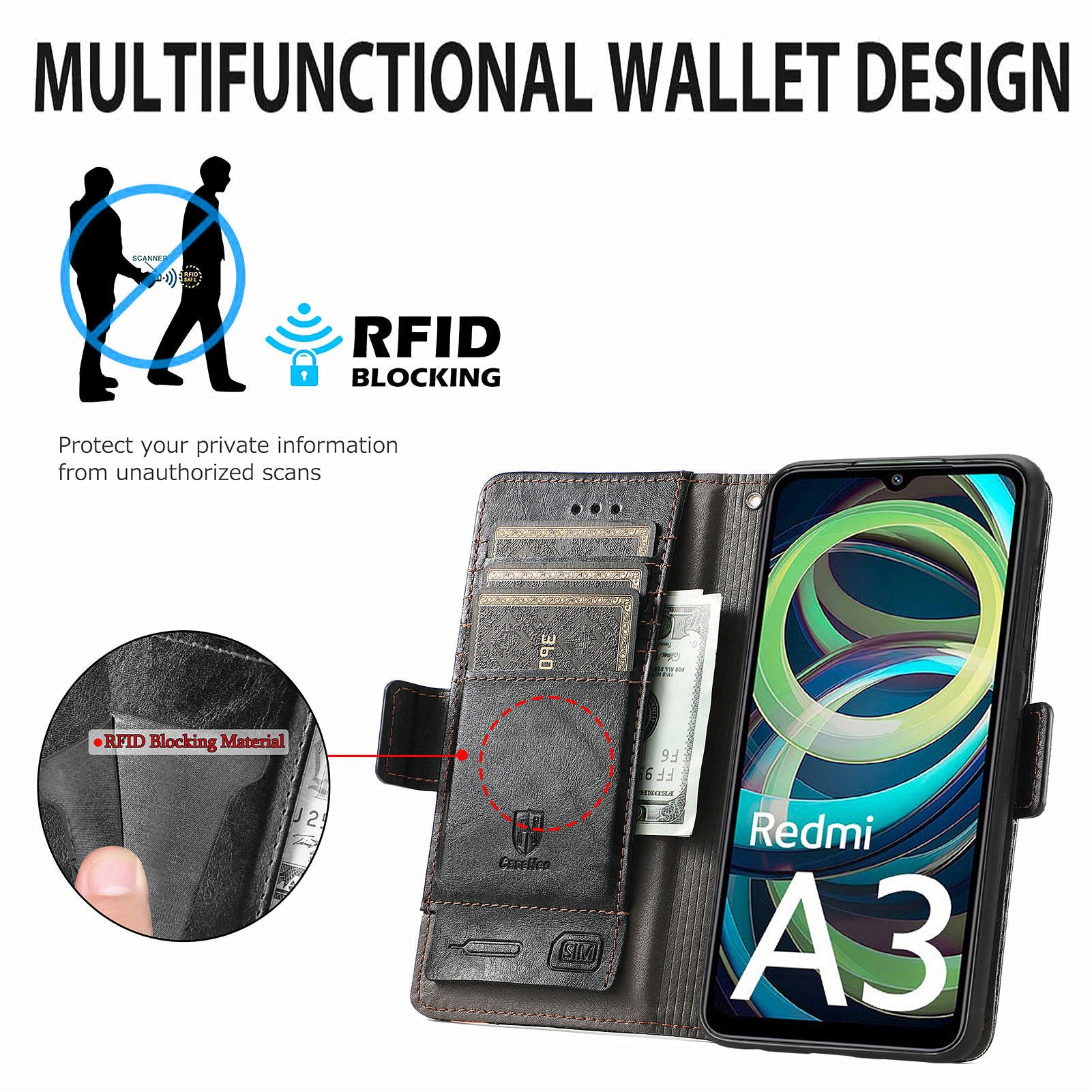 CASENEO 002 Series For Xiaomi Redmi A3 / Poco C61 4G Case PU Leather Protective Wallet Phone Cover