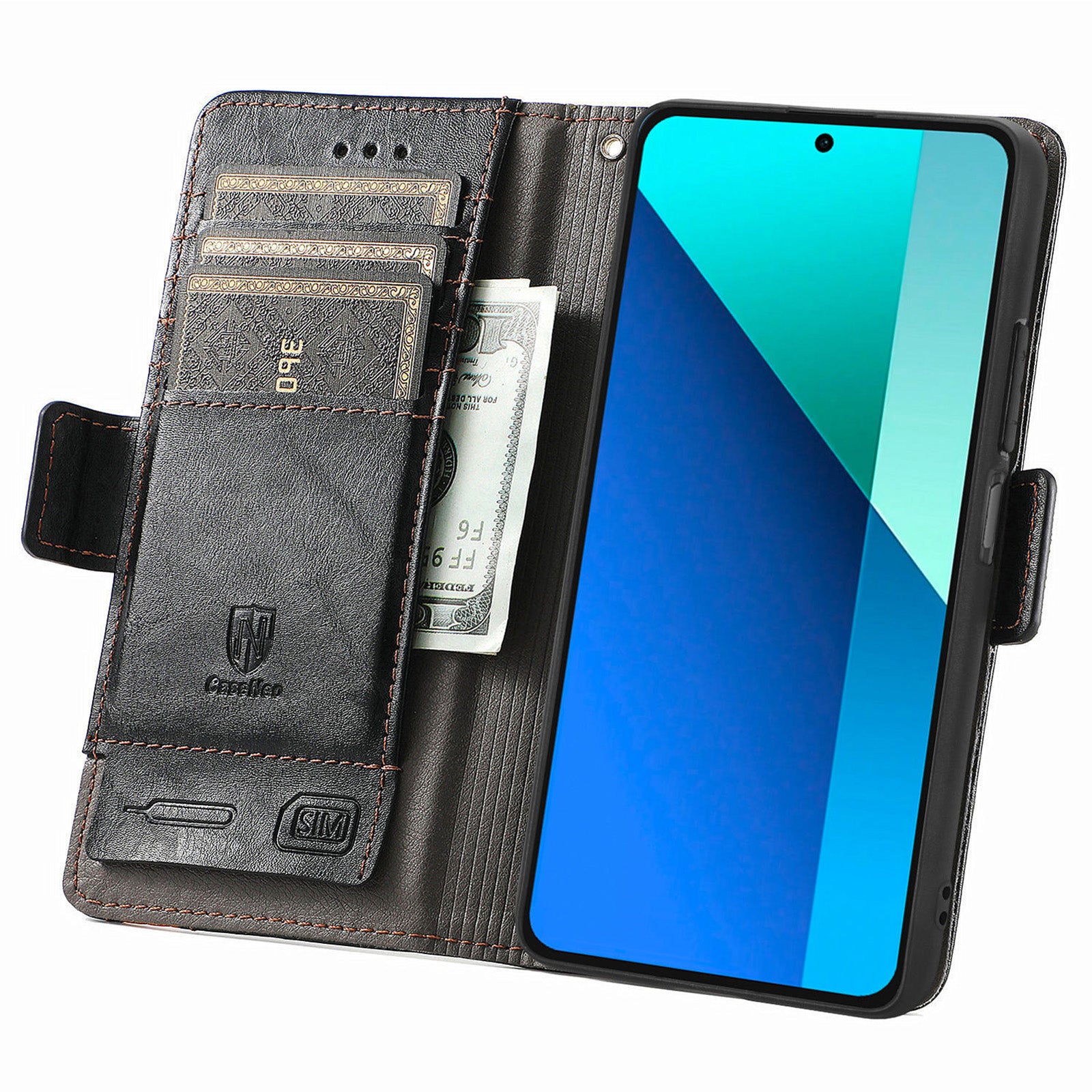 CASENEO 002 Series For Xiaomi Redmi Note 13 4G PU Leather Case RFID Blocking Wallet Phone Cover