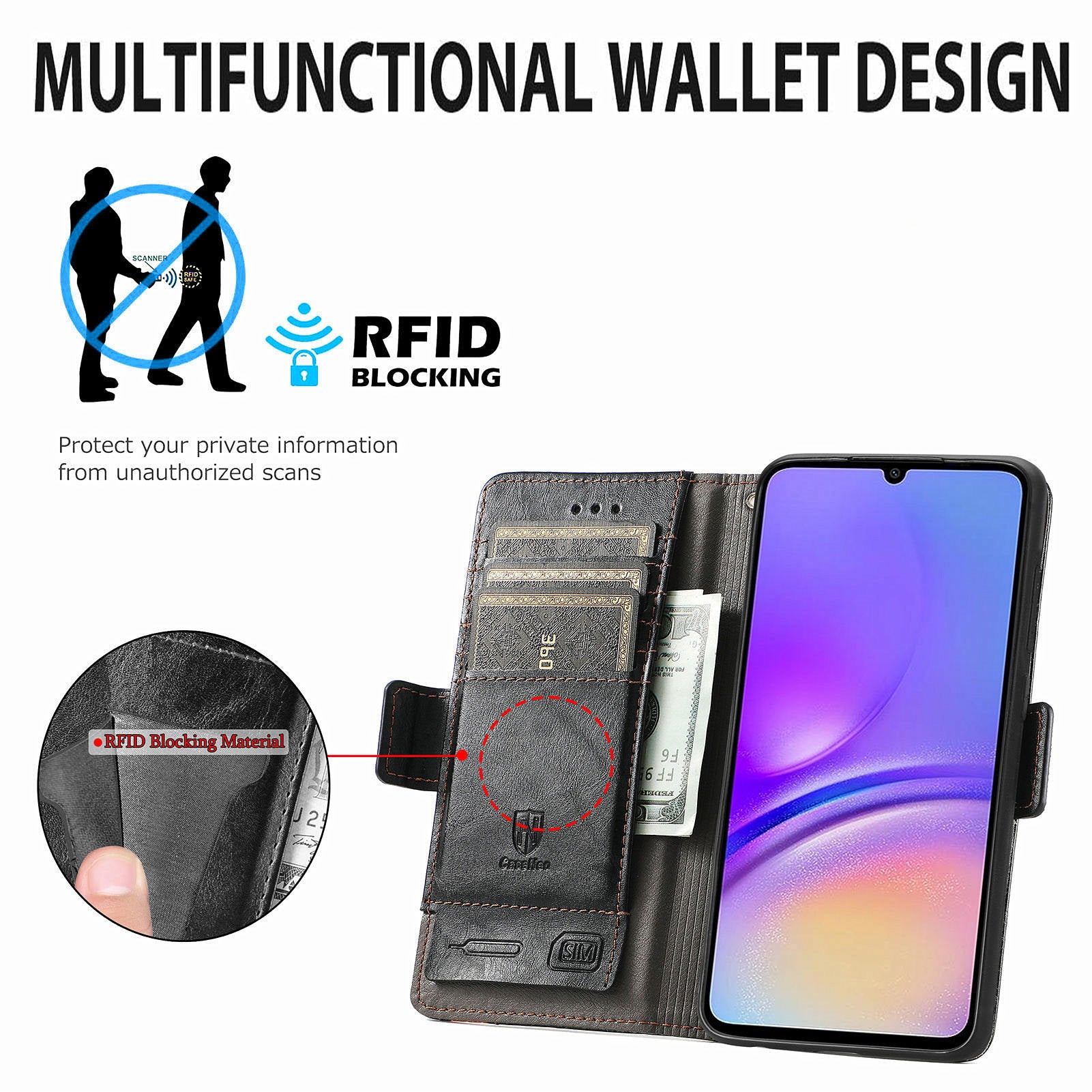 CASENEO 002 Series For Samsung Galaxy A05 4G Leather Case RFID Blocking Wallet Phone Cover