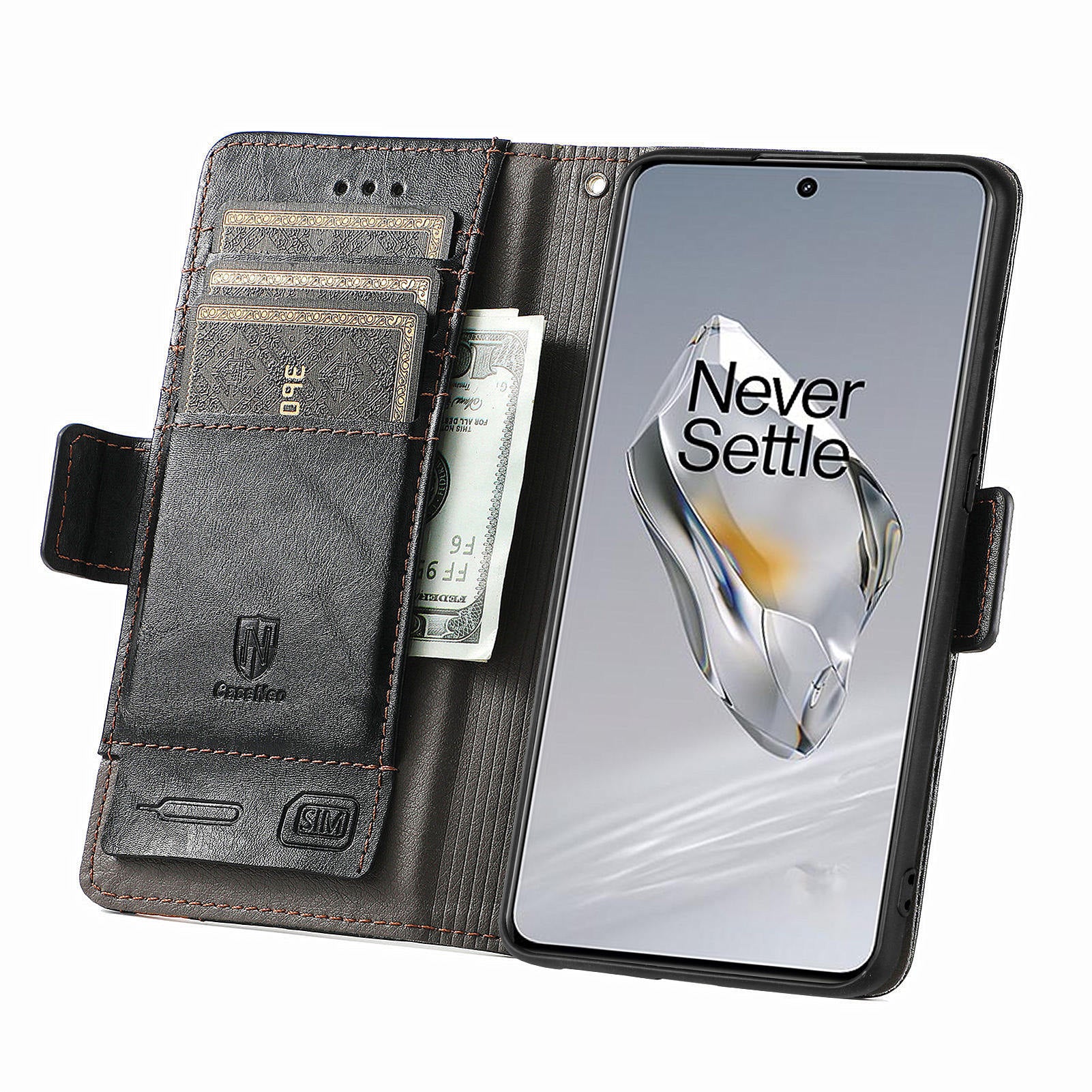CASENEO 002 Series For OnePlus 12 5G Case Stand Flip PU Leather RFID Blocking Phone Cover