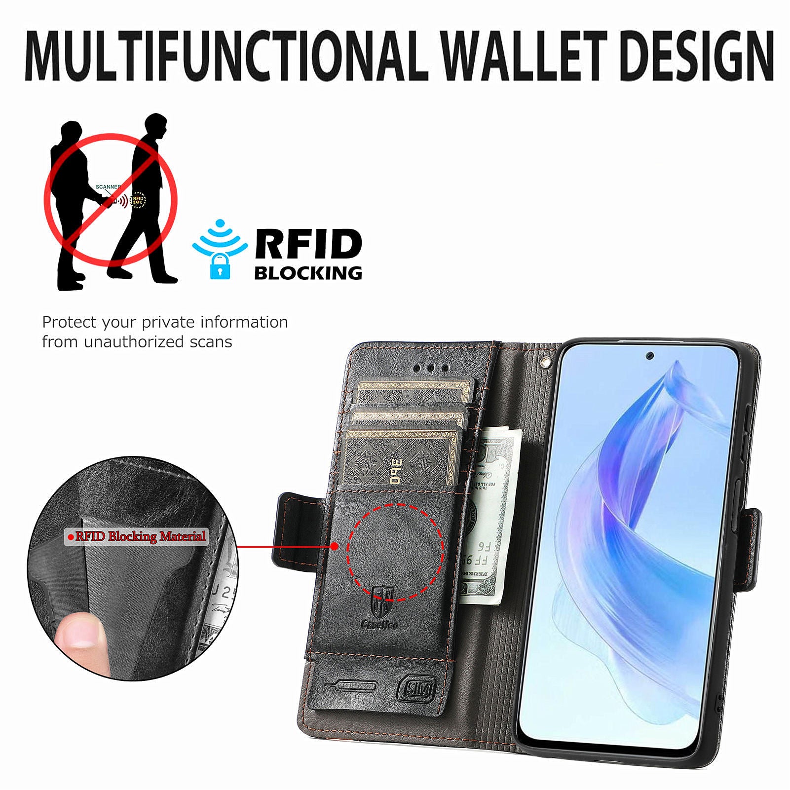 CASENEO 002 Series For Honor X50i 5G / 90 Lite 5G Case Wallet PU Leather RFID Blocking Phone Cover