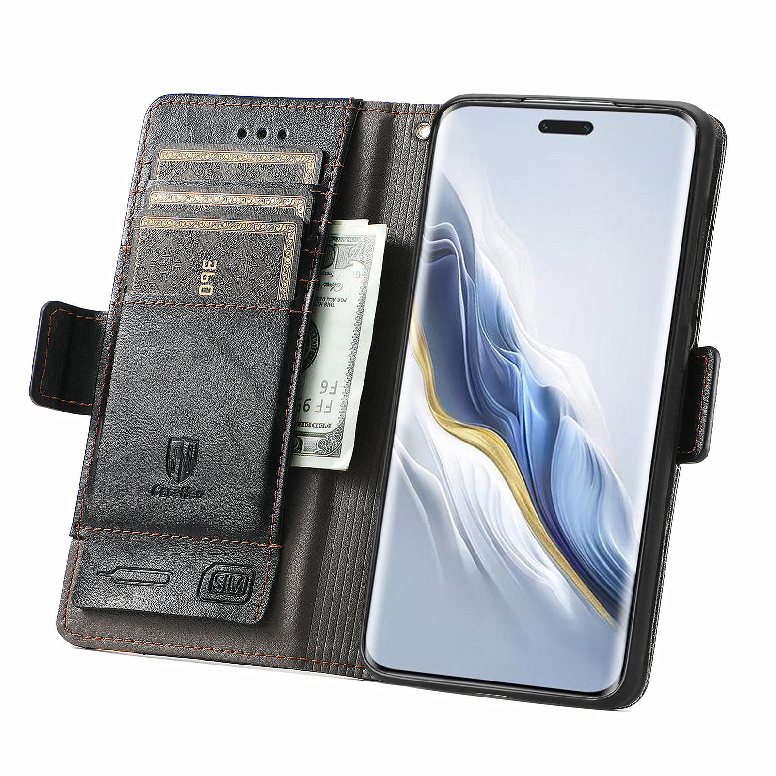 CASENEO 002 Series For Honor Magic6 Pro 5G Leather Case RFID Blocking Wallet Splicing Phone Cover