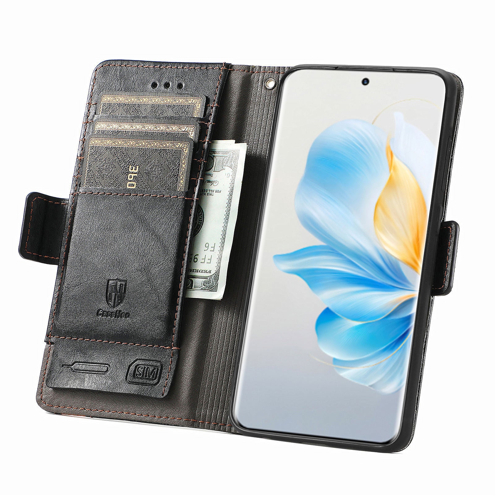 CASENEO 002 Series For Honor 100 5G Case RFID Blocking Leather Stand Phone Cover