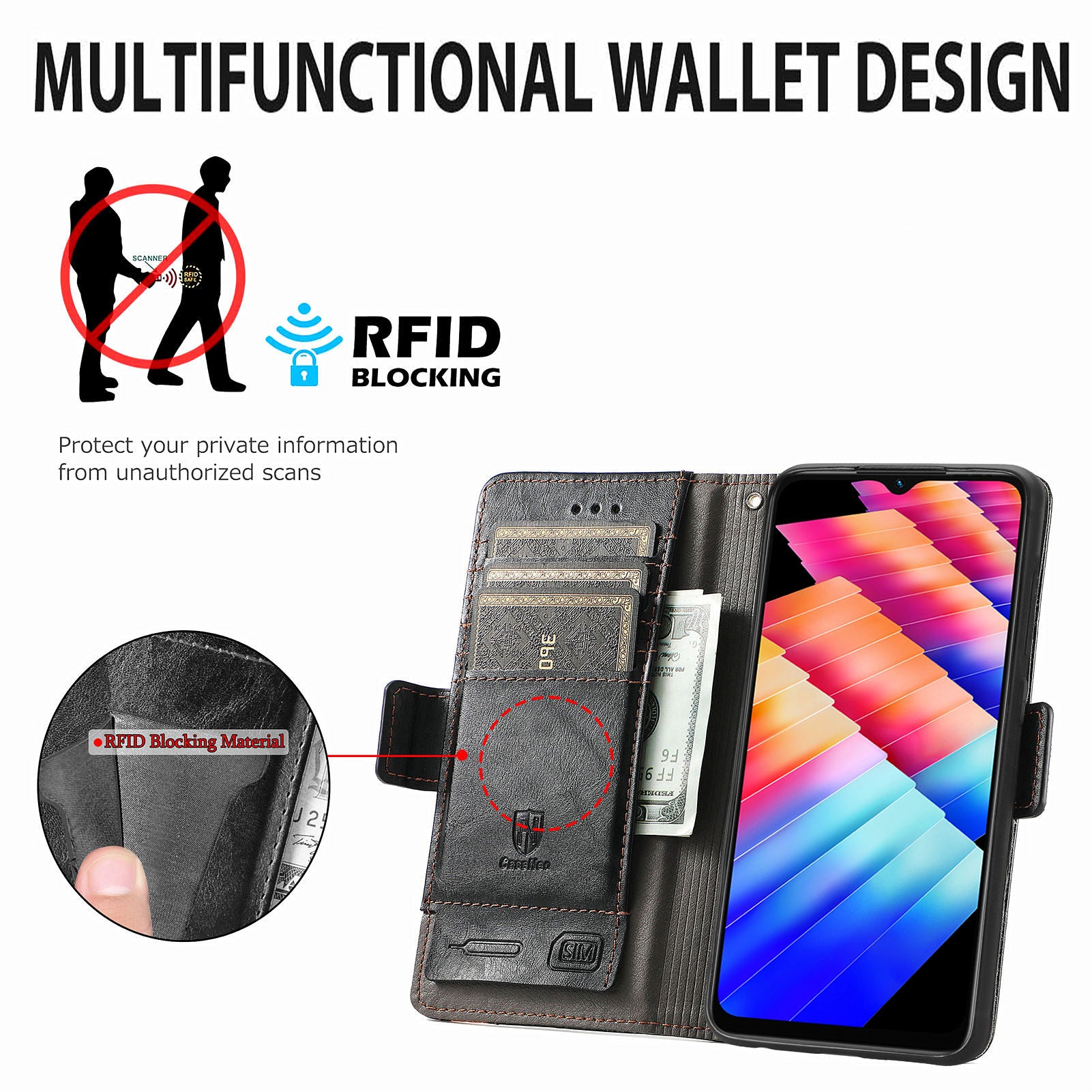 CASENEO 002 Series For Transsion Infinix Hot 30i Case PU Leather Flip Shockproof Phone Cover RFID Blocking