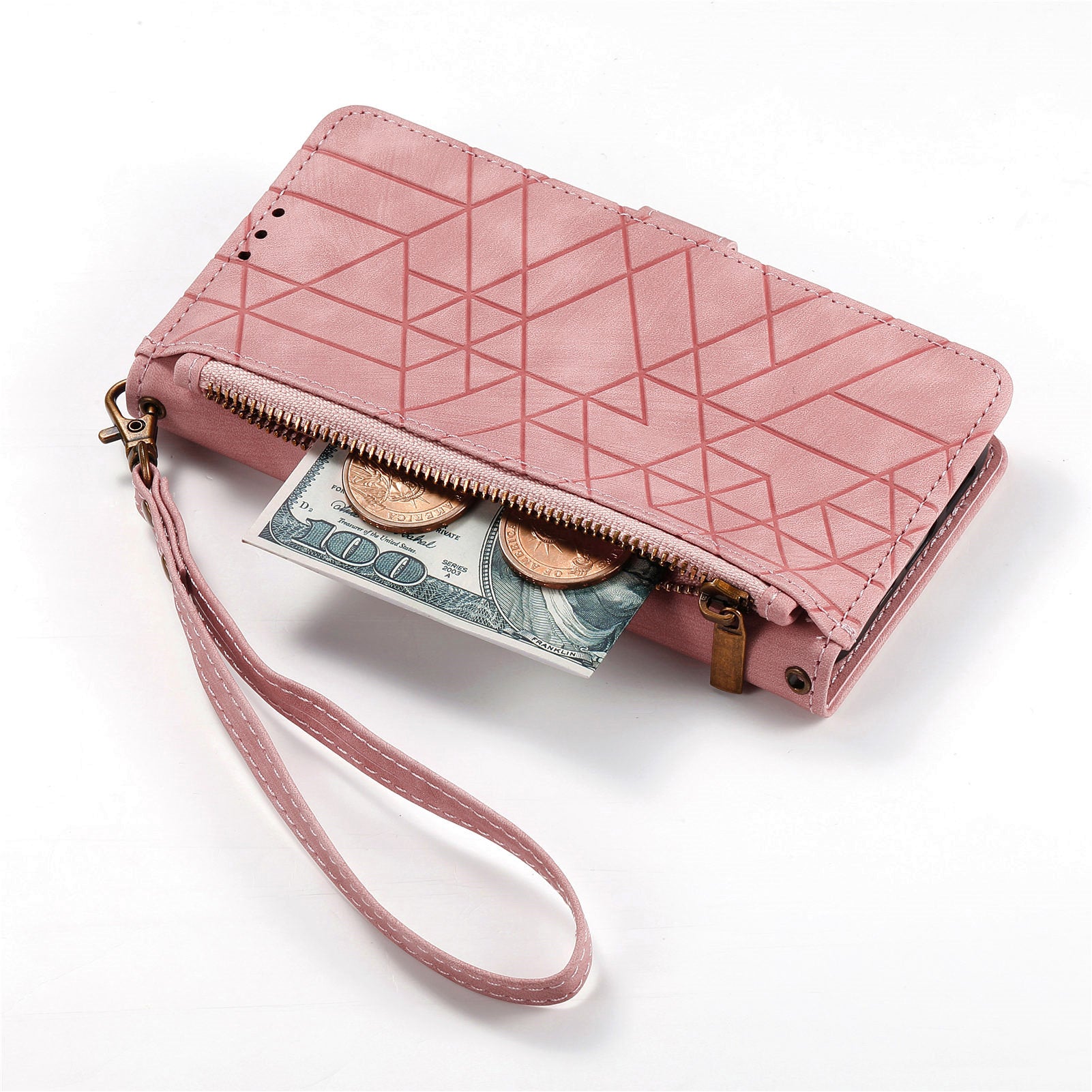 For Samsung Galaxy A35 5G Case Geometry Imprinted Leather Cover with Zipper Pocket Wallet