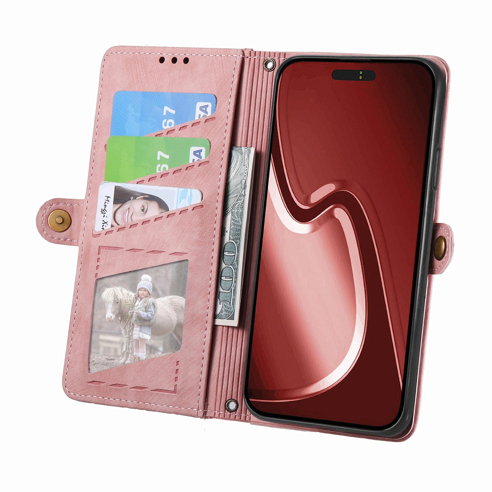 For iPhone 13 Pro Case Geometry Zipper Stand Wallet Anti-Scratch Phone Cover with Wrist Strap