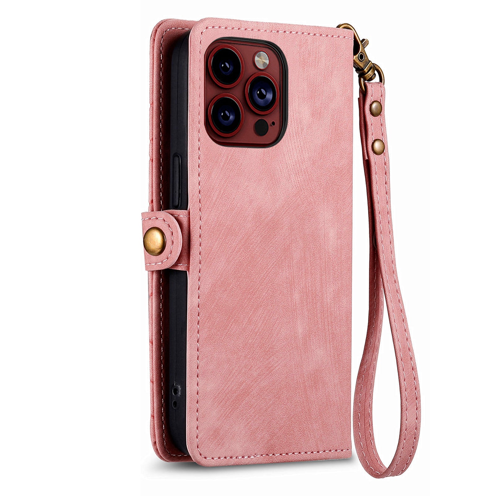 For iPhone 13 Pro Case Geometry Zipper Stand Wallet Anti-Scratch Phone Cover with Wrist Strap