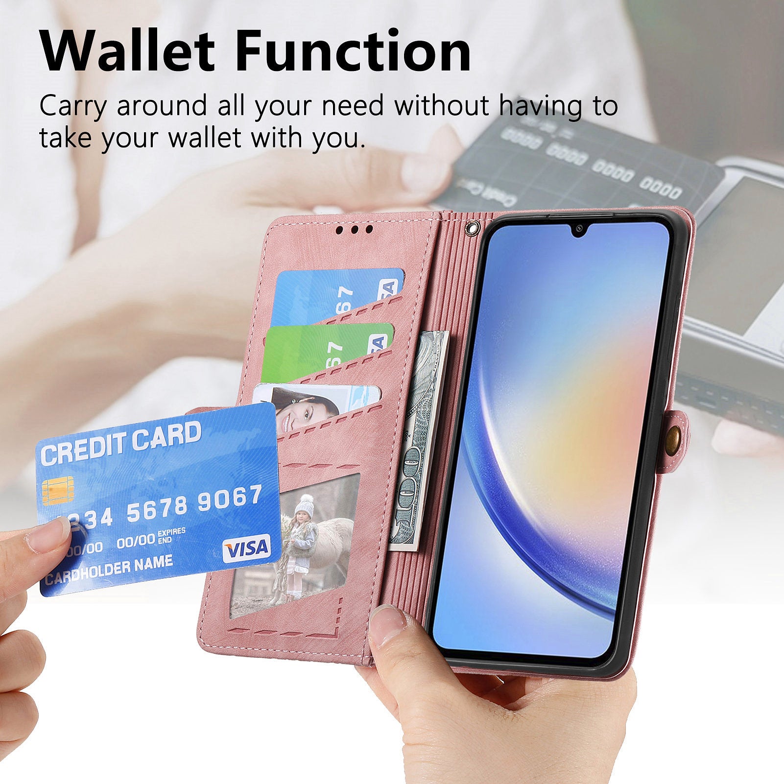 For Samsung Galaxy A05s 4G Wallet Phone Case Stand Anti-Scratch Phone Cover with Wrist Strap