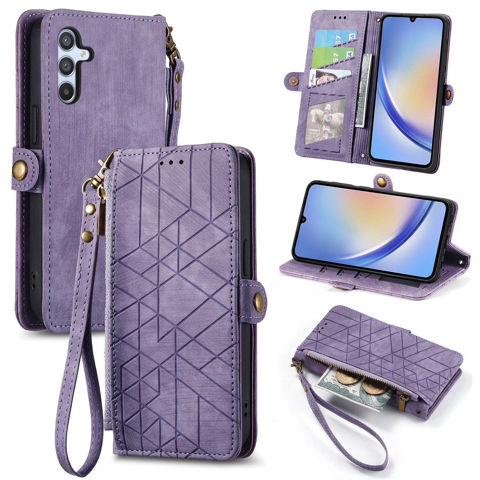 For Samsung Galaxy A05s 4G Wallet Phone Case Stand Anti-Scratch Phone Cover with Wrist Strap