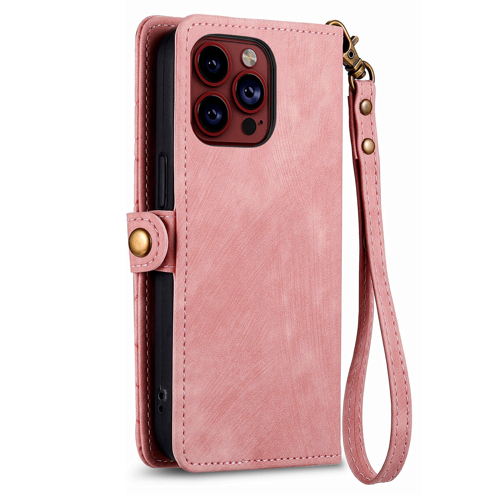 For iPhone 13 Pro Max Case Geometry Zipper Anti-Scratch Wallet Phone Cover with Wrist Strap