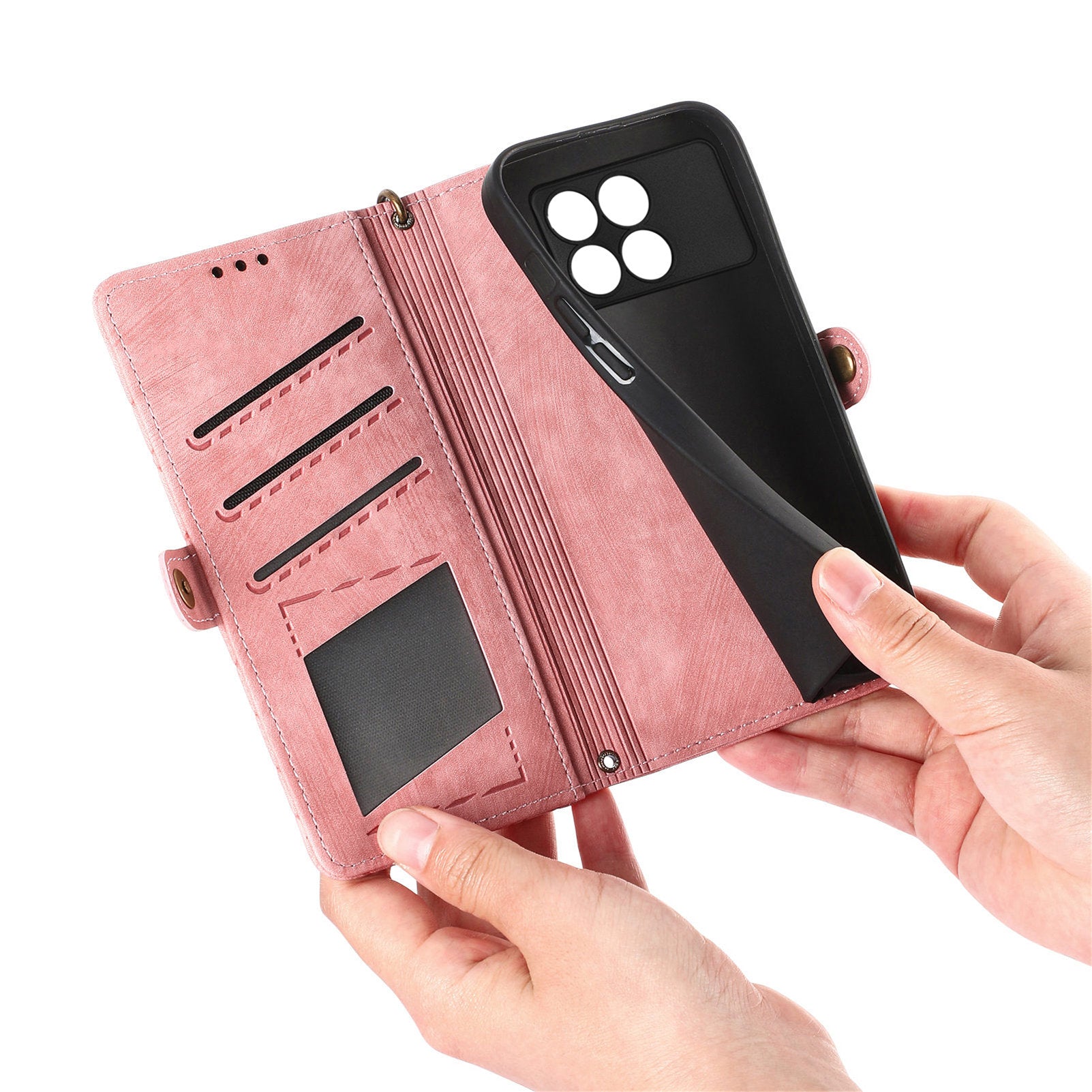 For Xiaomi Redmi K70E 5G / Poco X6 Pro 5G Case Geometry Leather Folio Flip Phone Cover with Wrist Strap