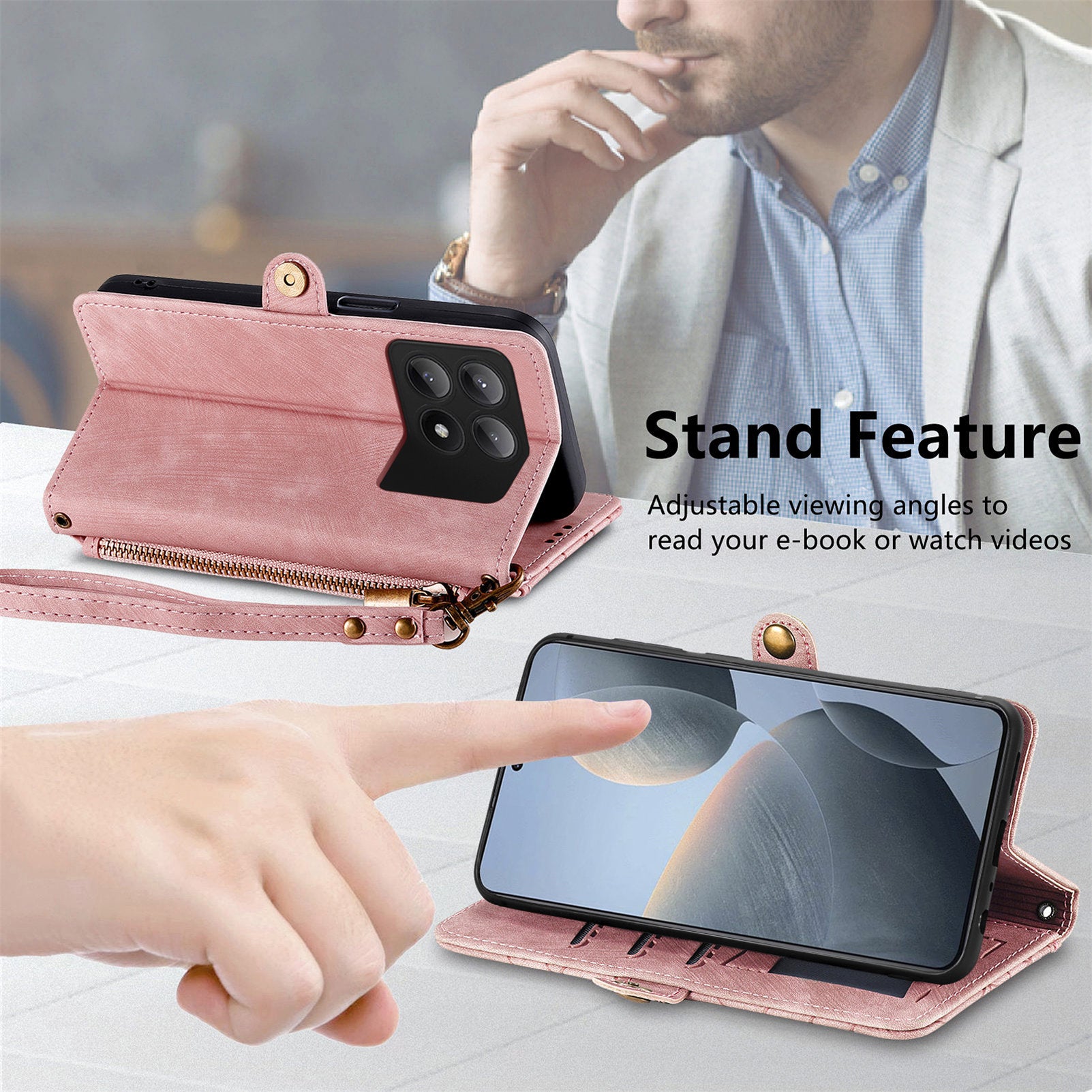 For Xiaomi Redmi K70E 5G / Poco X6 Pro 5G Case Geometry Leather Folio Flip Phone Cover with Wrist Strap