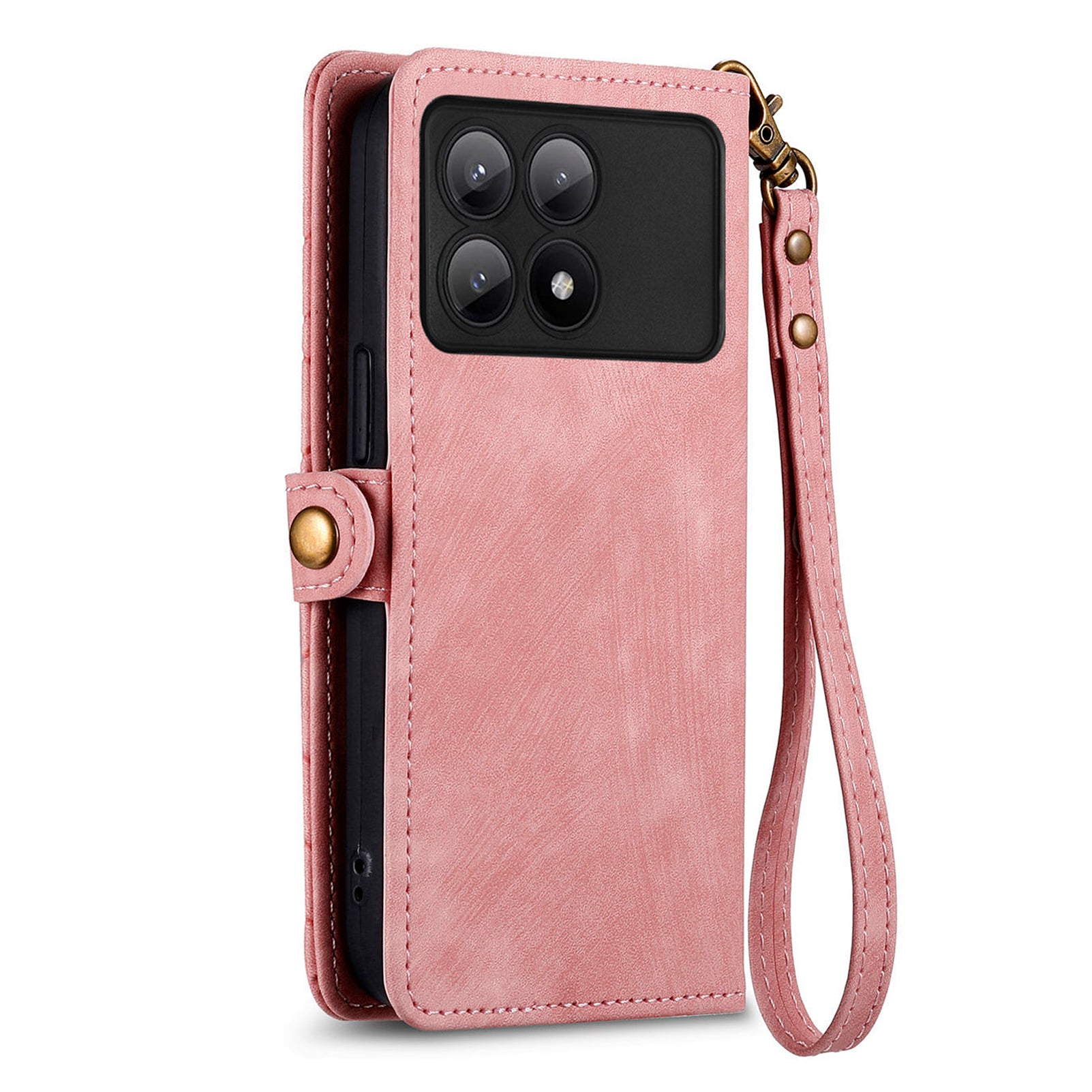 For Xiaomi Redmi K70E 5G / Poco X6 Pro 5G Case Geometry Leather Folio Flip Phone Cover with Wrist Strap