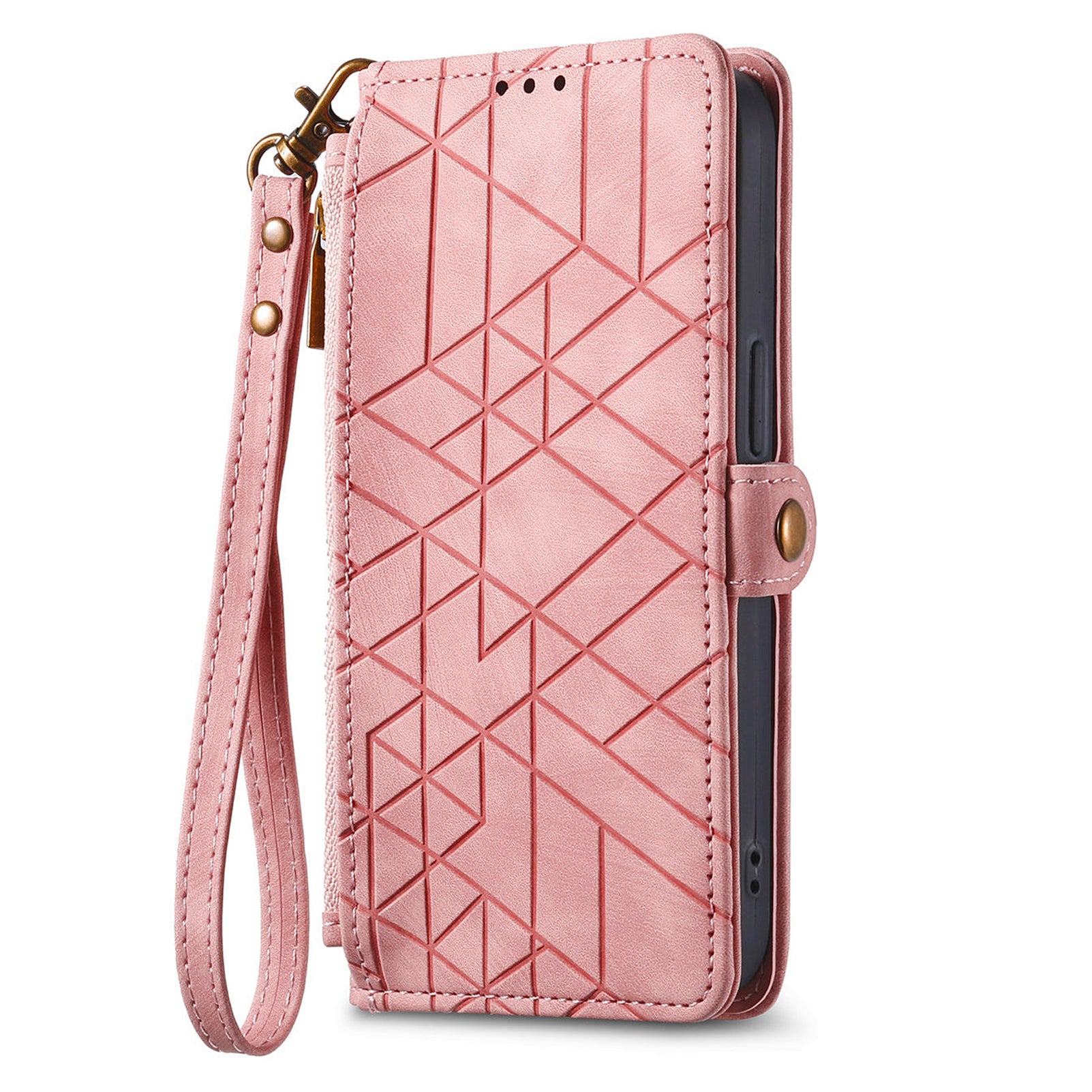 For Xiaomi Redmi K70E 5G / Poco X6 Pro 5G Case Geometry Leather Folio Flip Phone Cover with Wrist Strap