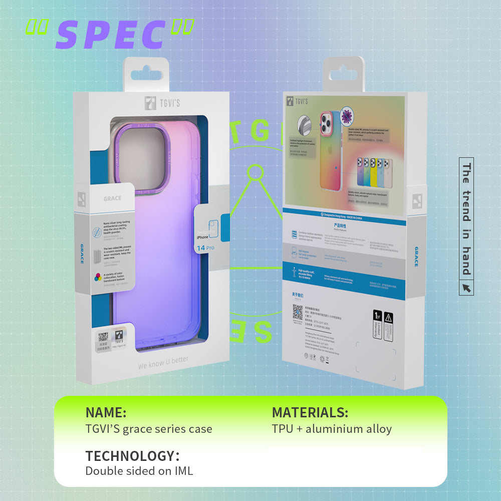 TGVI'S Grace Series For iPhone 14 Pro Phone Case Metal Camera Frame TPU Protective Cover