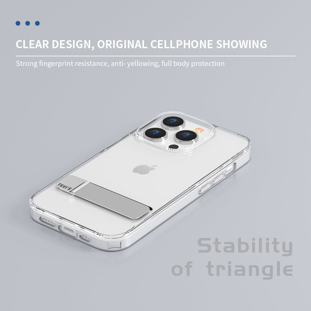 TGVI'S For iPhone 14 Pro Max Case Aluminum Alloy Kickstand TPU+PC Anti-yellow Smart Phone Cover